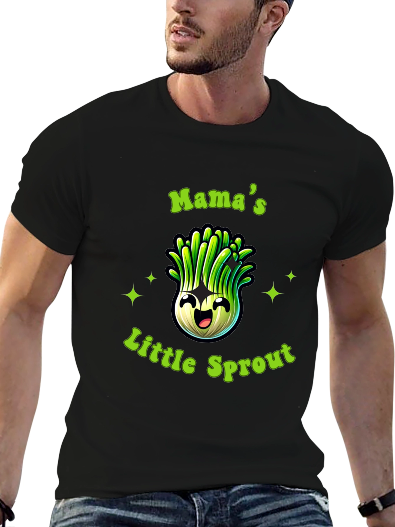 Mamas Little Sprout Black T-Shirt - Cute Onion Cartoon