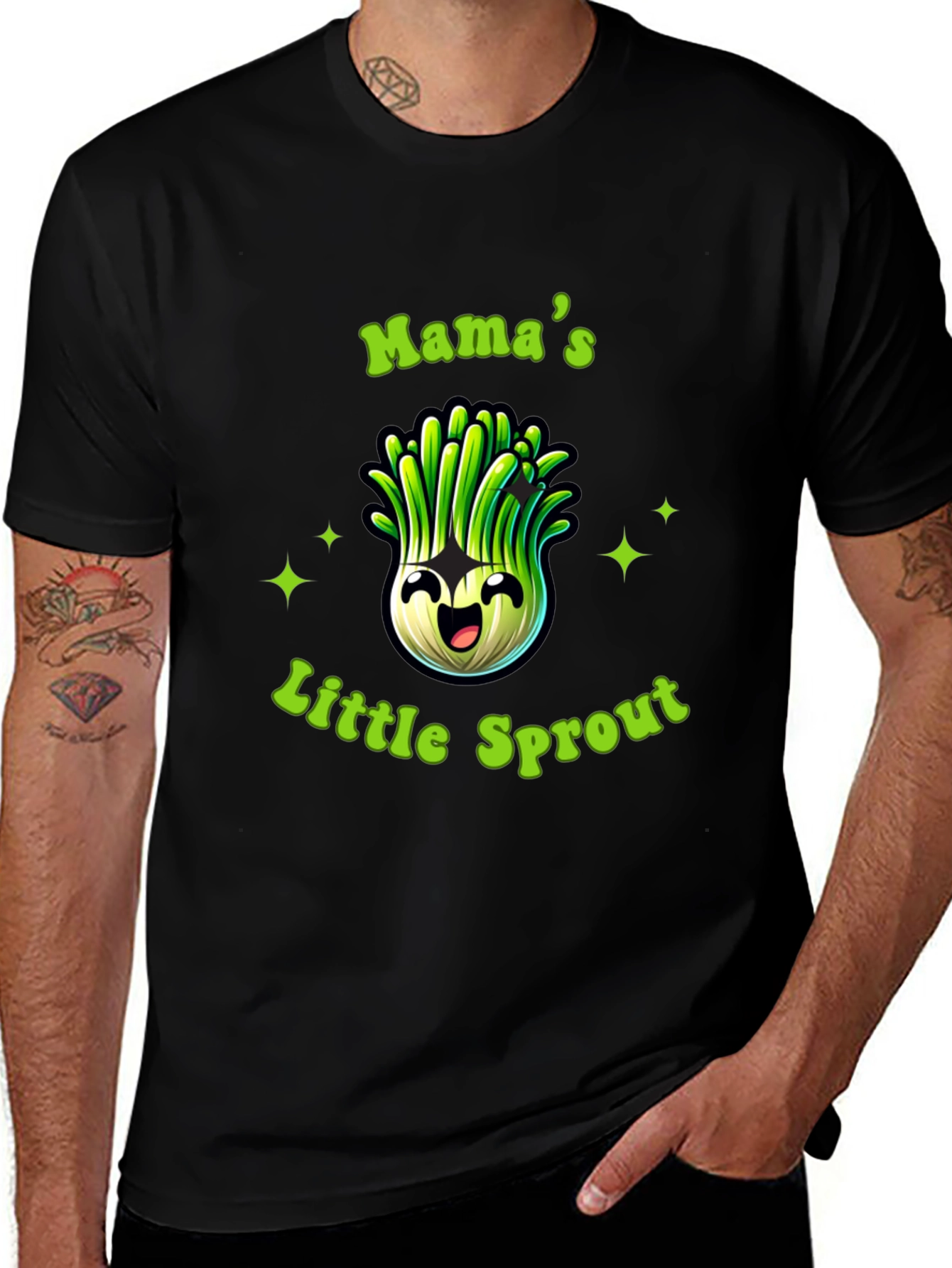 Mamas Little Sprout Black T-Shirt - Cute Onion Cartoon