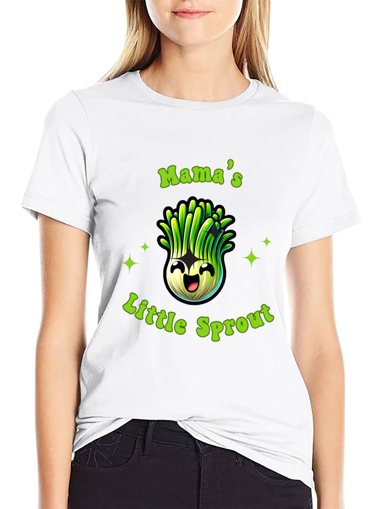Mamas Little Sprout Black T-Shirt - Cute Onion Cartoon