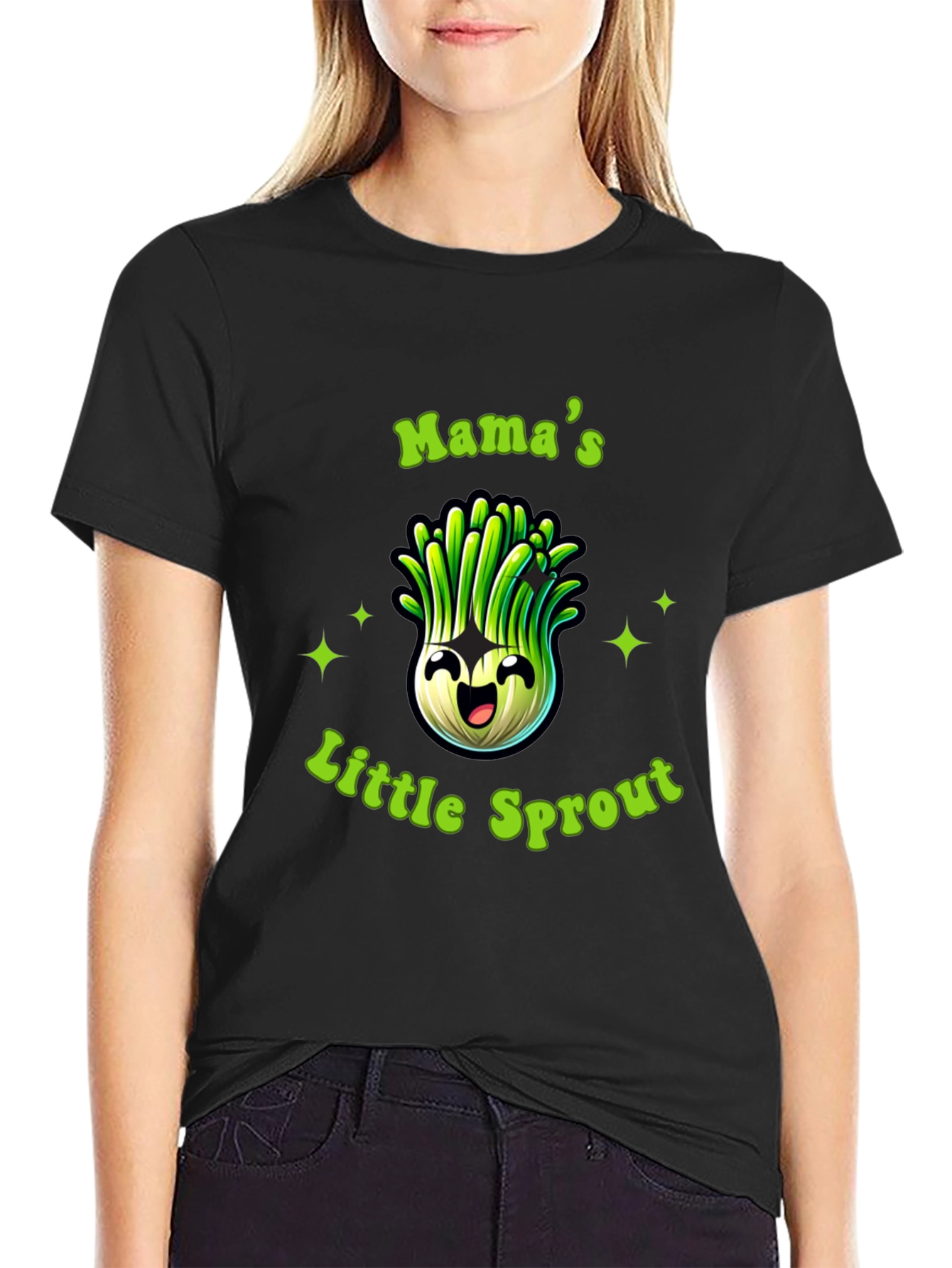 Mamas Little Sprout Black T-Shirt - Cute Onion Cartoon