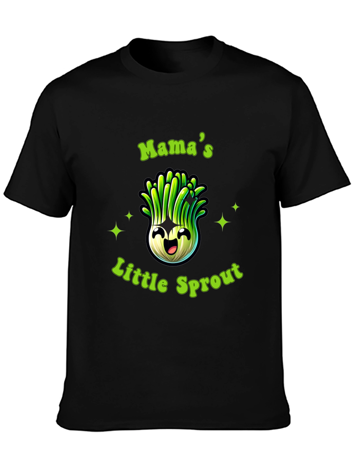 Mamas Little Sprout Black T-Shirt - Cute Onion Cartoon