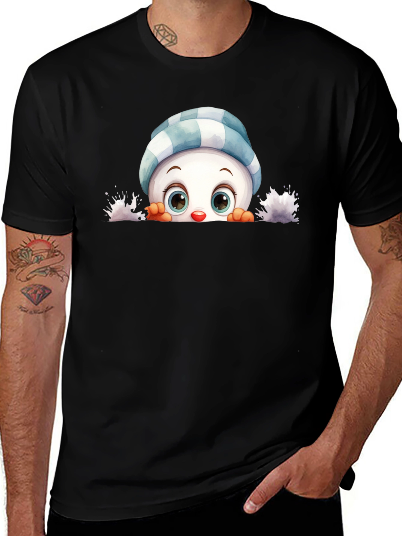 Cute Peeking Snowman Graphic Tee
