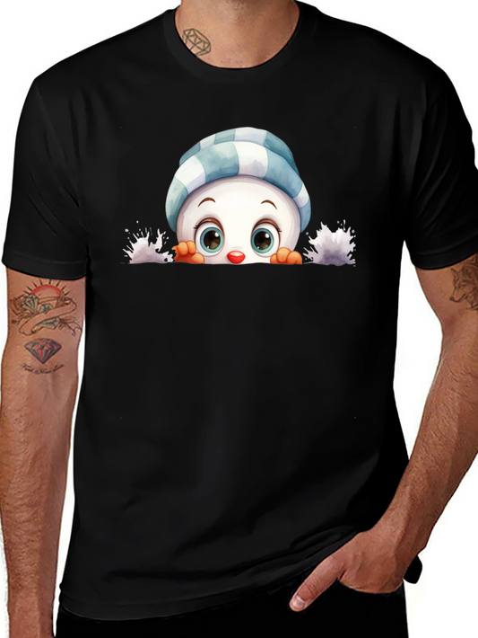 Cute Peeking Snowman Graphic Tee