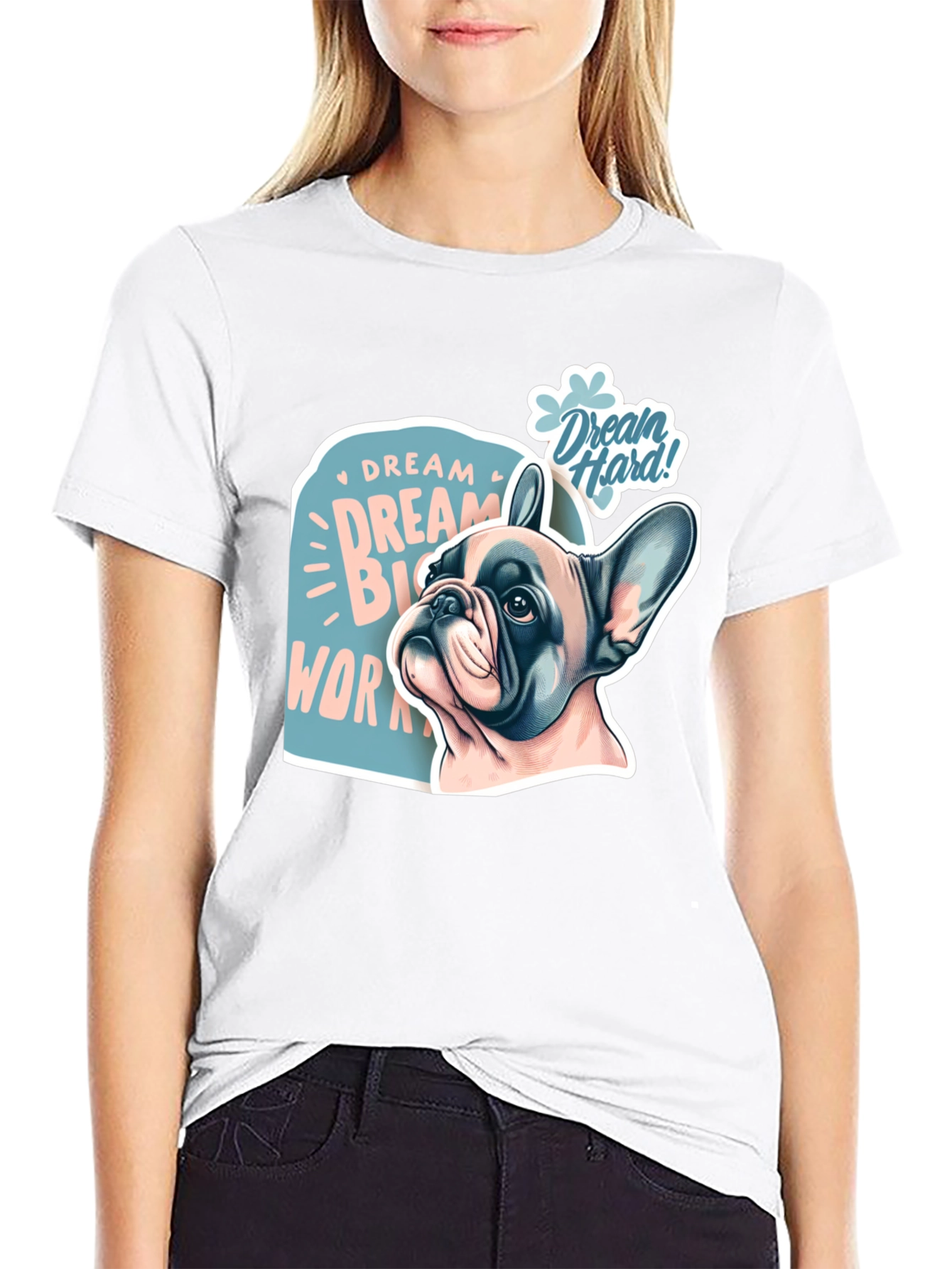 Dream Big Work Hard Bulldog Graphic T-Shirt