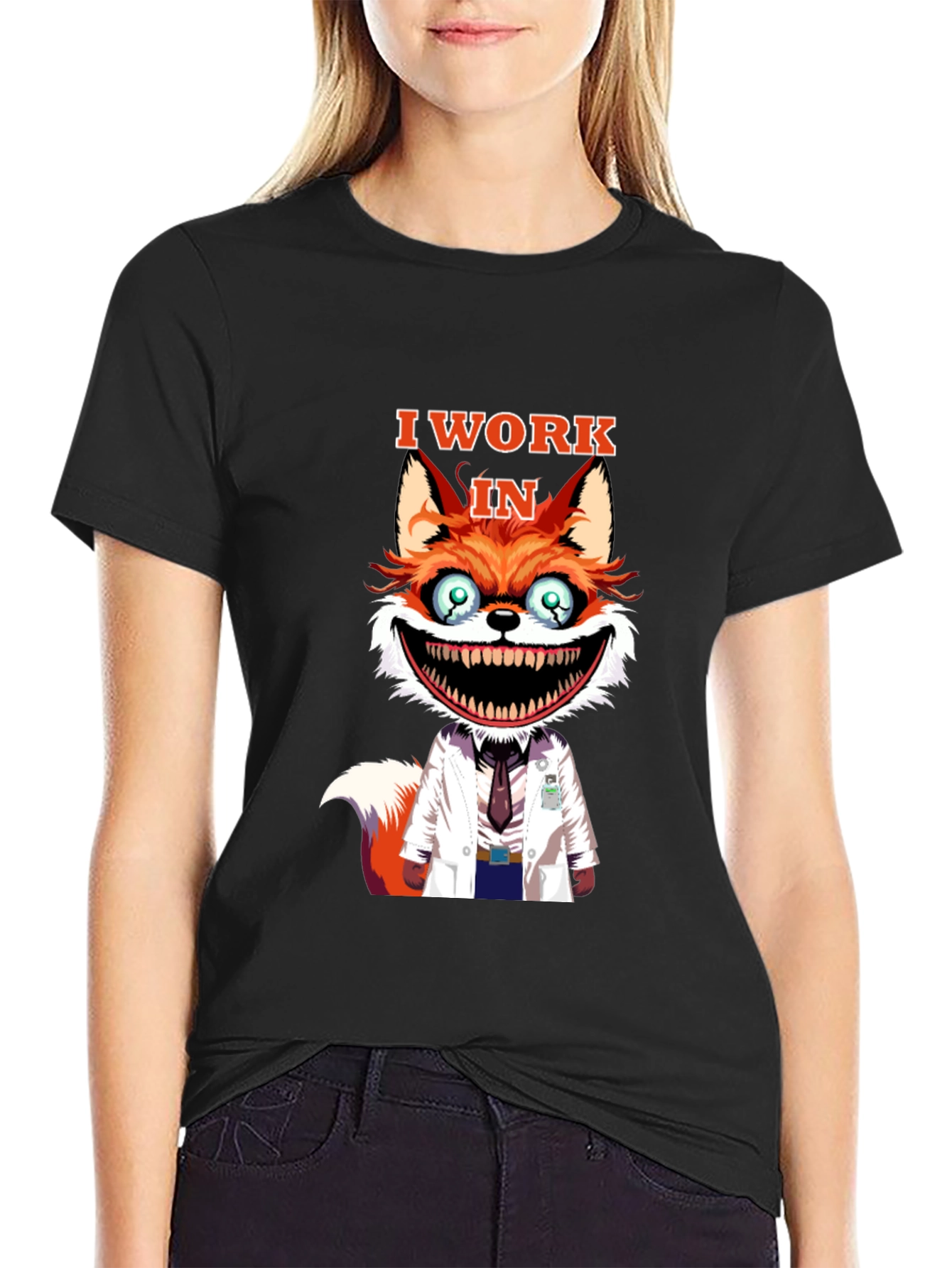 I Work in Crazy Fox Scientist Graphic Tee