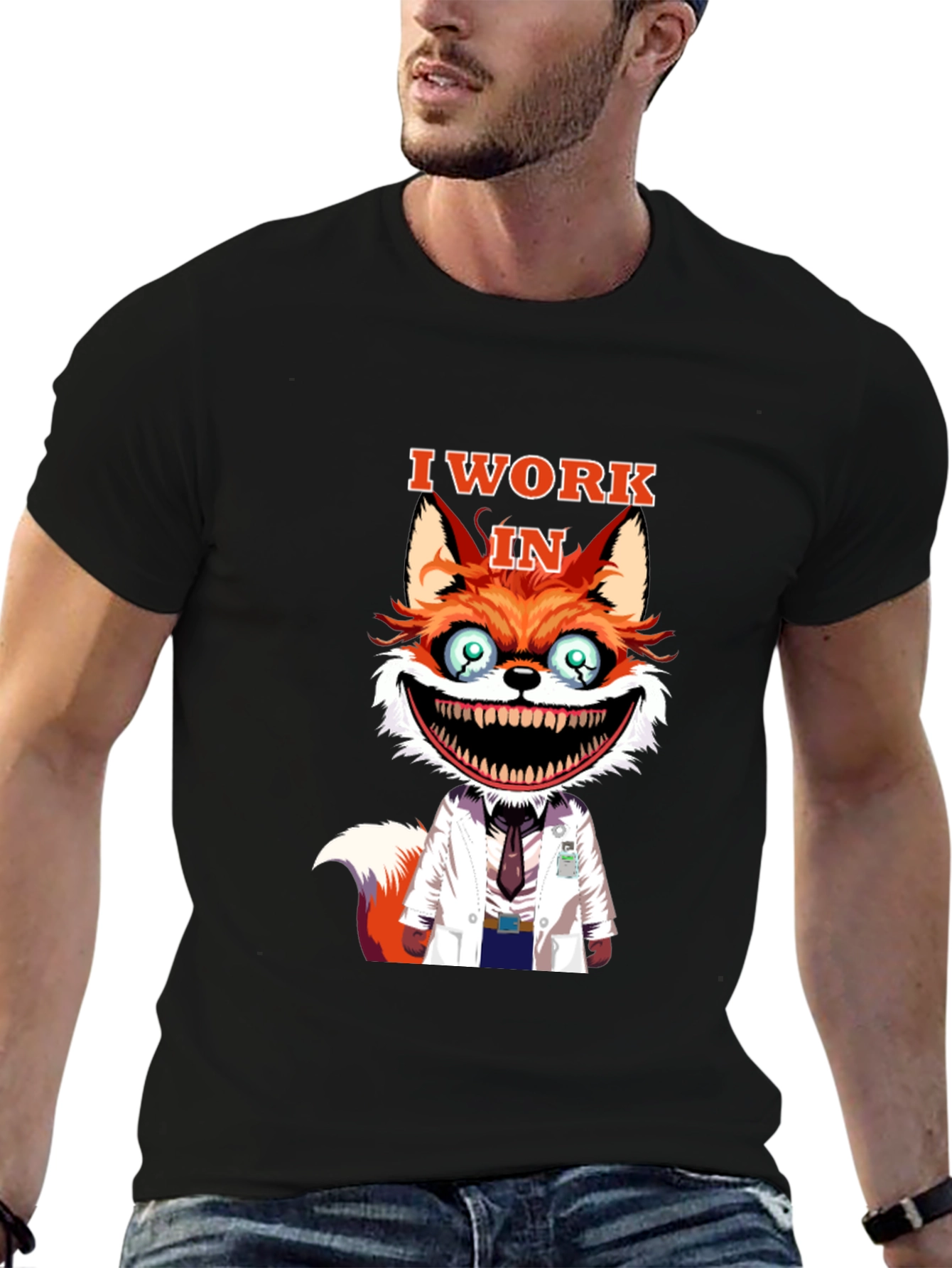 I Work in Crazy Fox Scientist Graphic Tee