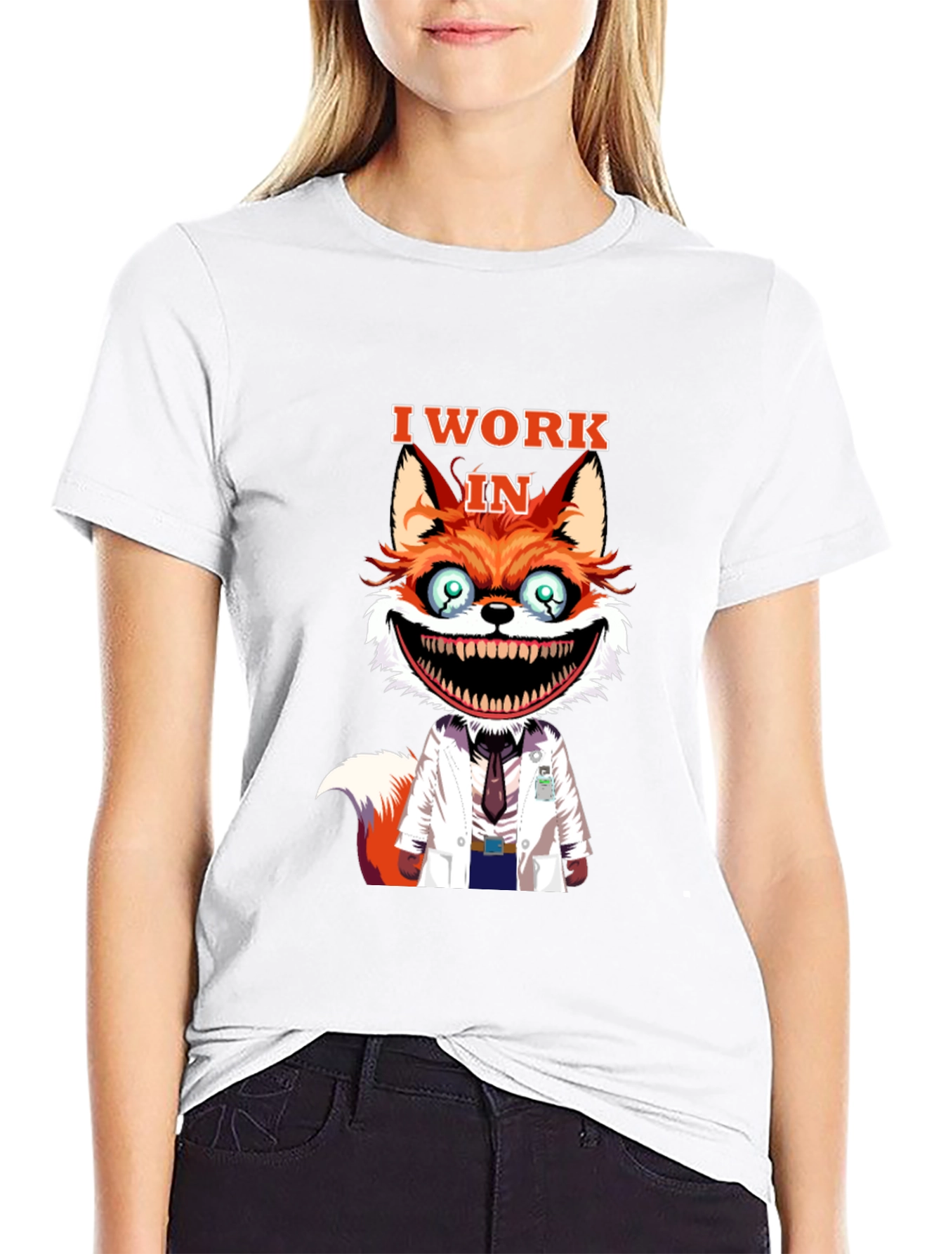 I Work in Crazy Fox Scientist Graphic Tee