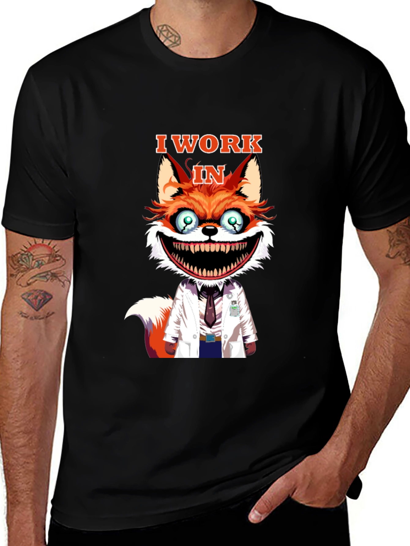 I Work in Crazy Fox Scientist Graphic Tee