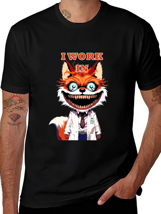 I Work in Crazy Fox Scientist Graphic Tee