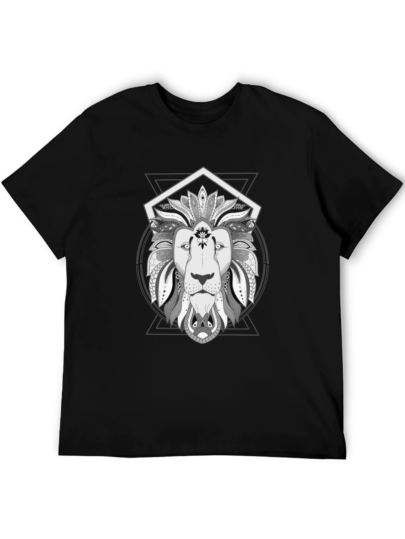 Geometric Lion Graphic Tee - Stylish Black T-Shirt