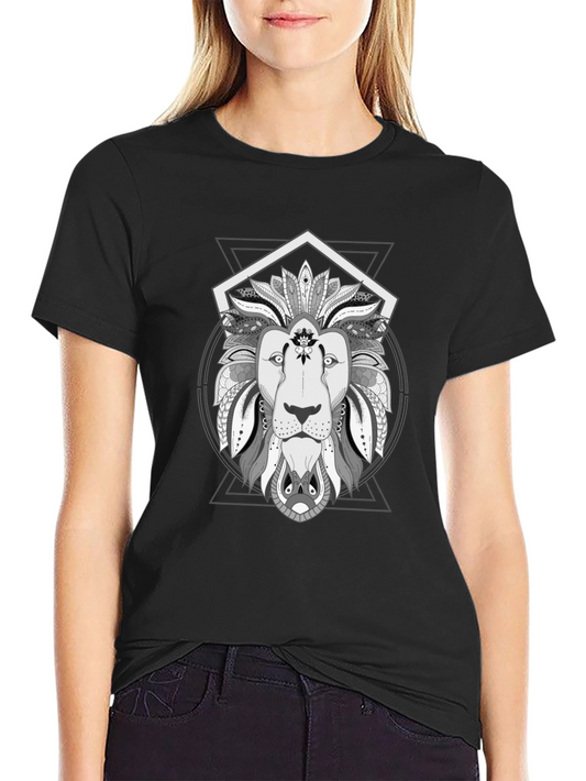 Geometric Lion Graphic Tee - Stylish Black T-Shirt