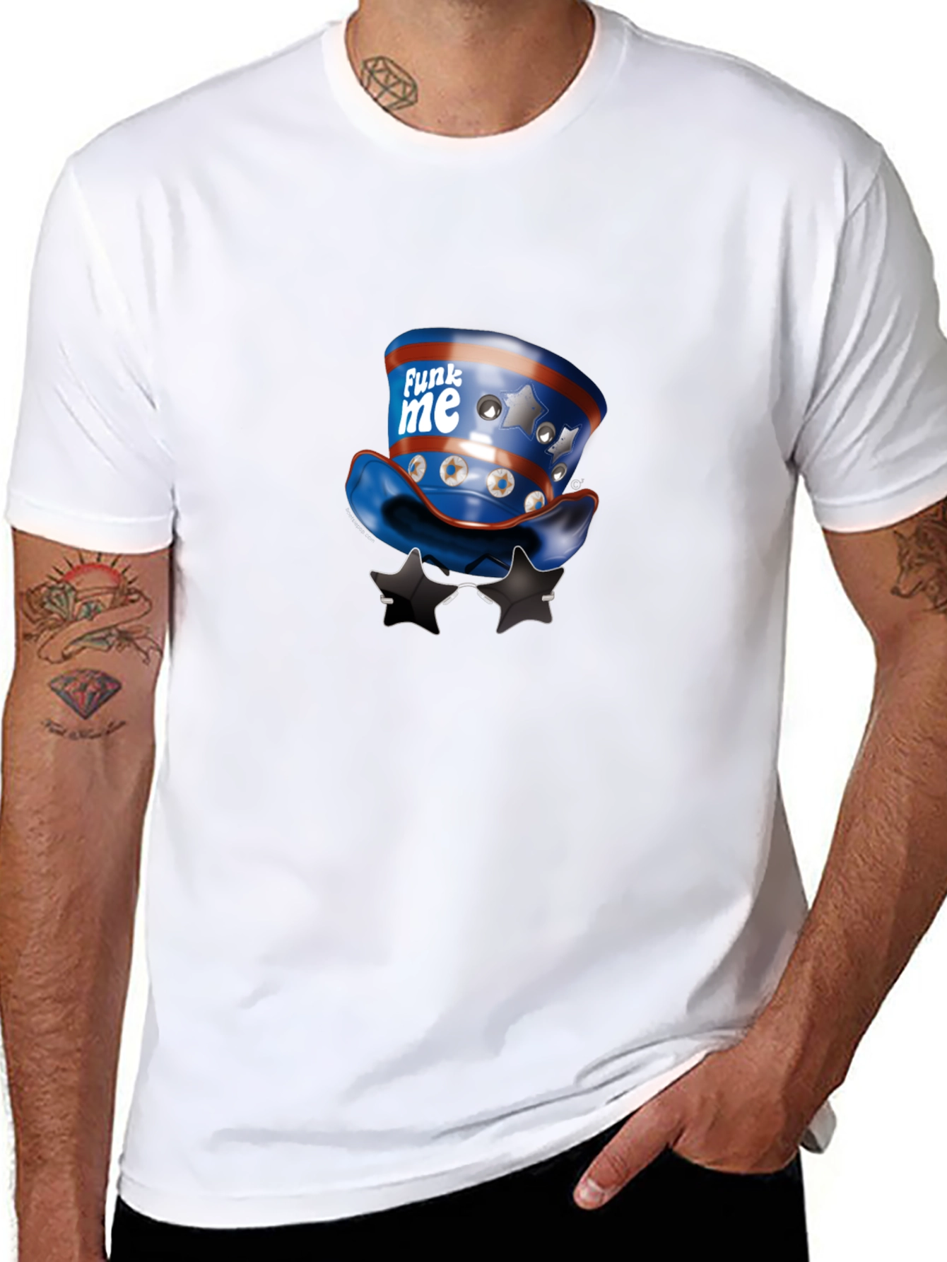 Novelty Patriotic Hat & Sunglasses Graphic T-Shirt