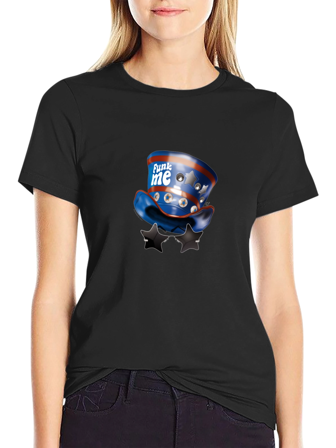 Novelty Patriotic Hat & Sunglasses Graphic T-Shirt