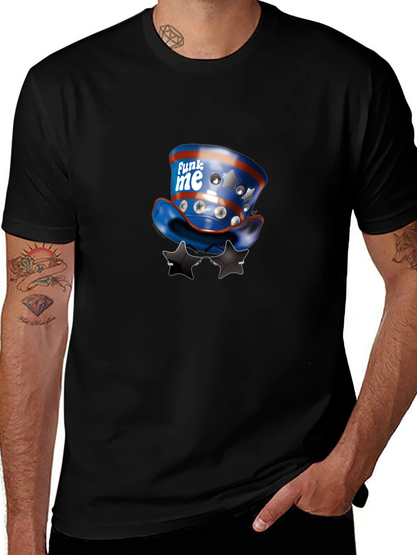 Novelty Patriotic Hat & Sunglasses Graphic T-Shirt