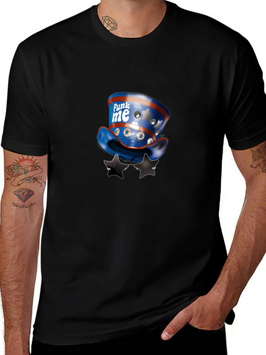 Novelty Patriotic Hat & Sunglasses Graphic T-Shirt
