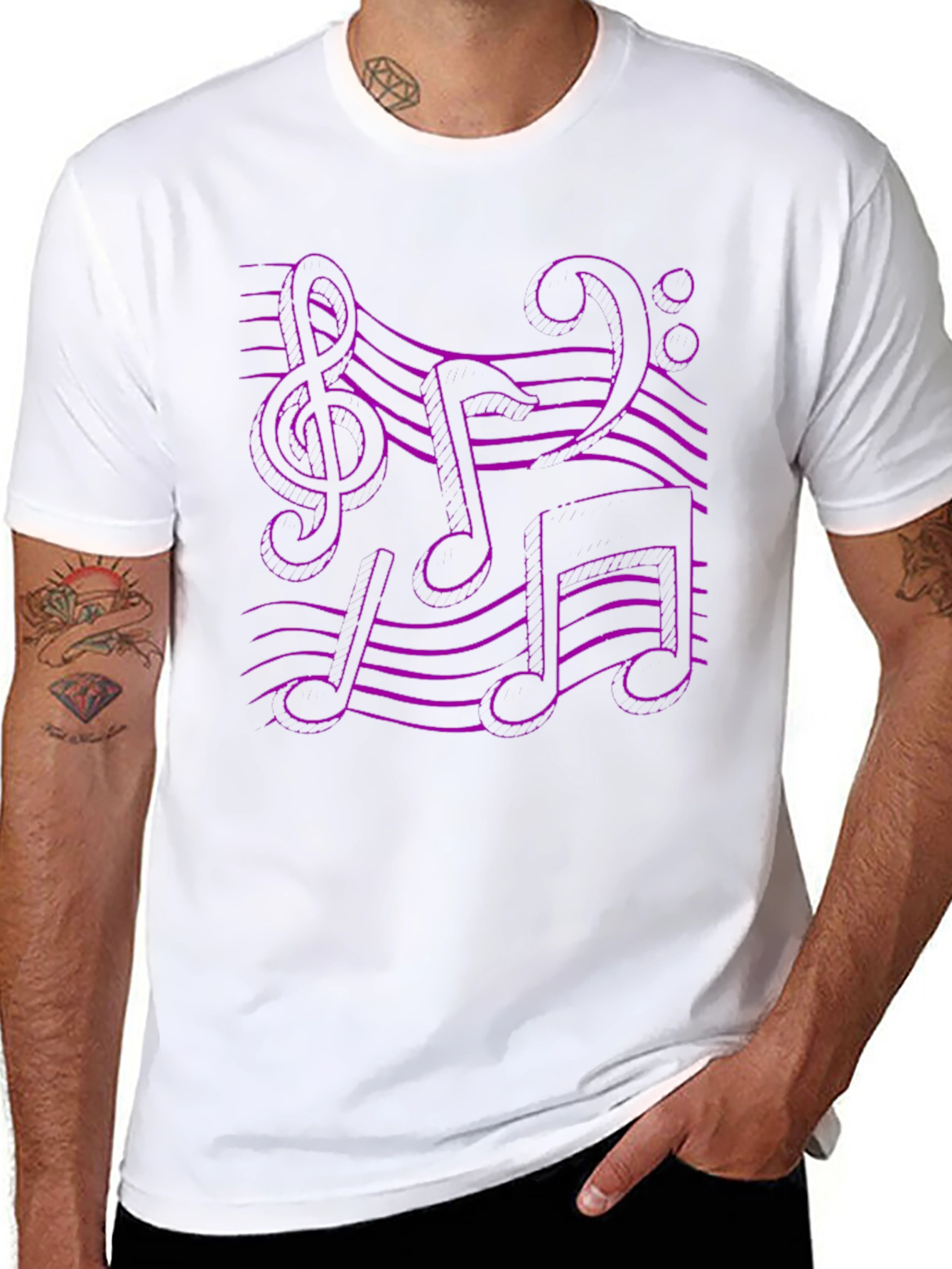 Music Note Graphic Tee - Black Cotton T-Shirt