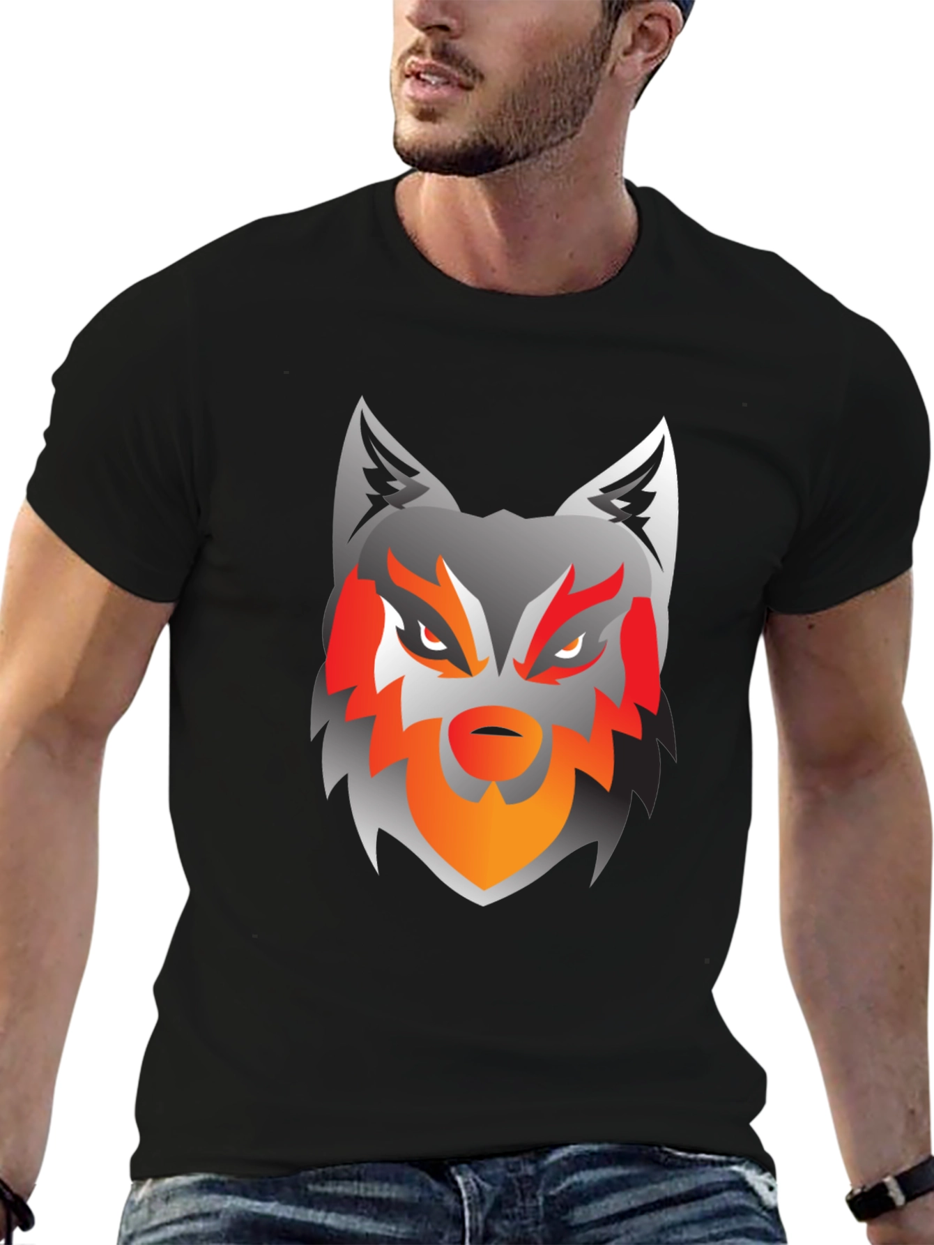 Mens Black Wolf Graphic Tee