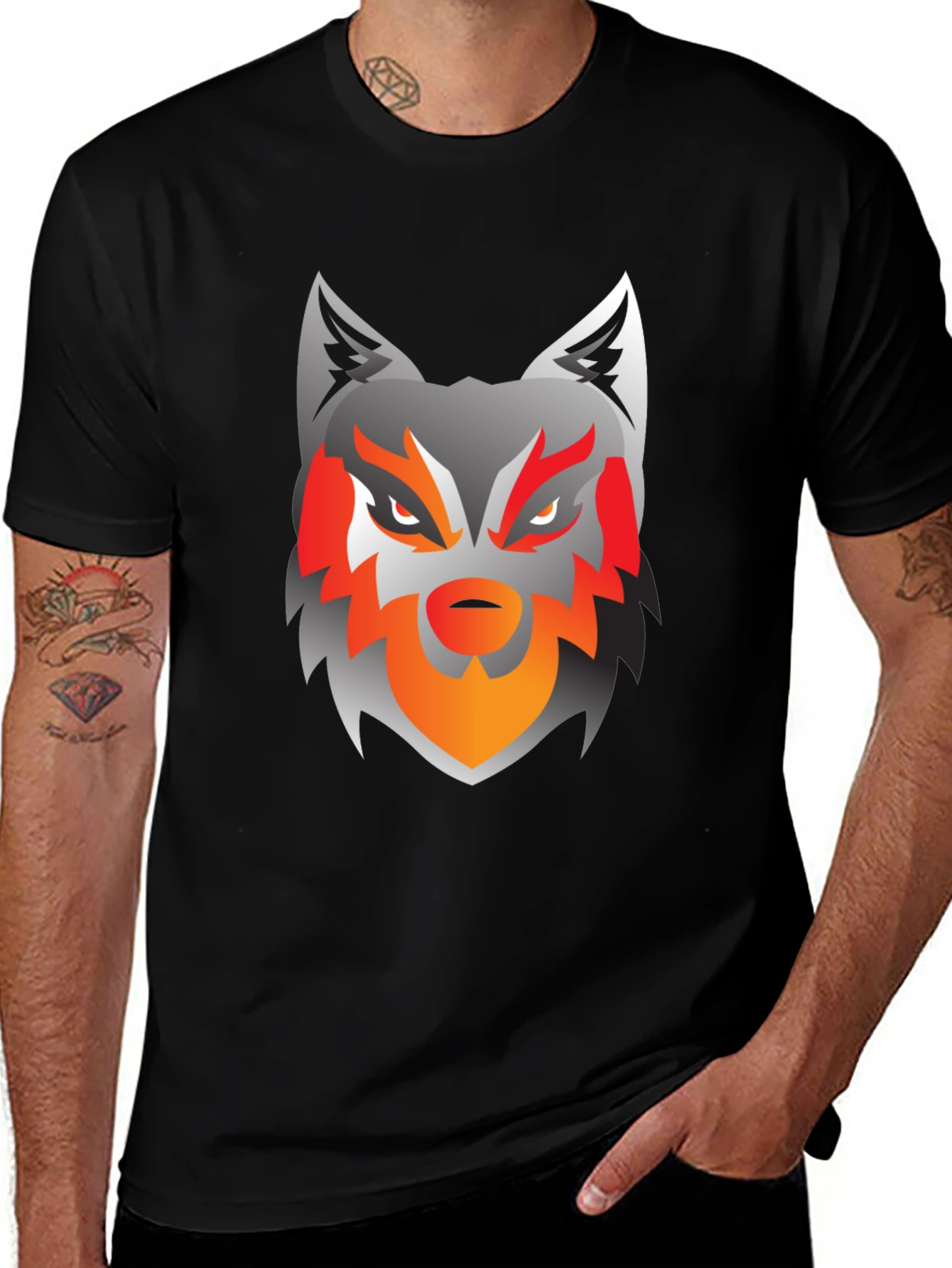 Mens Black Wolf Graphic Tee