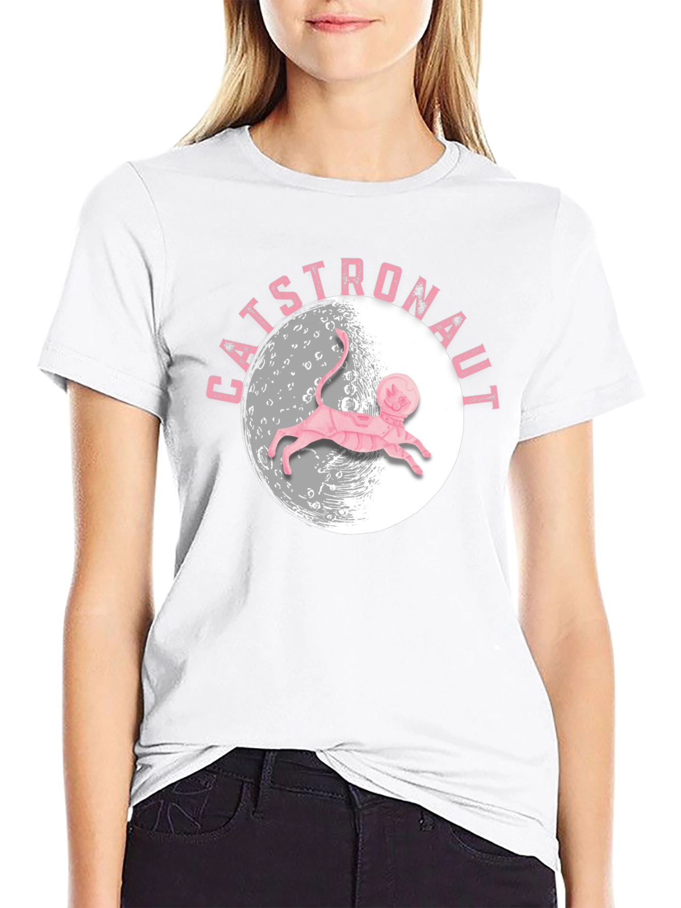 Catstronaut T-Shirt - Pink Cat Astronaut on the Moon