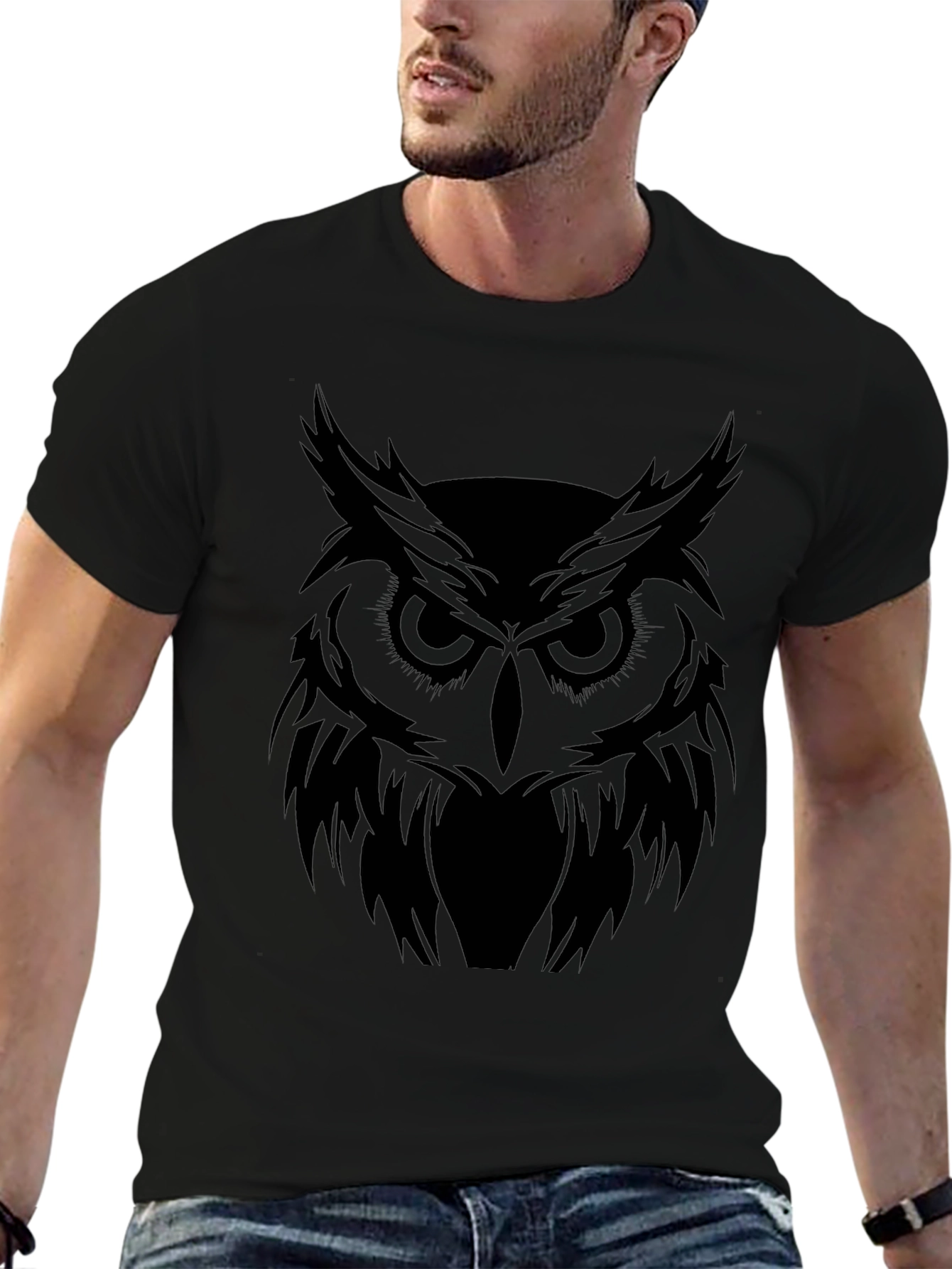 Mens Black Owl Graphic T-Shirt