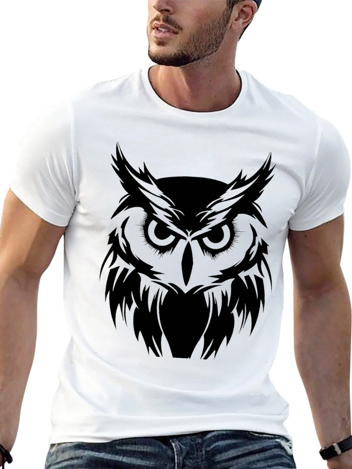 Mens Black Owl Graphic T-Shirt