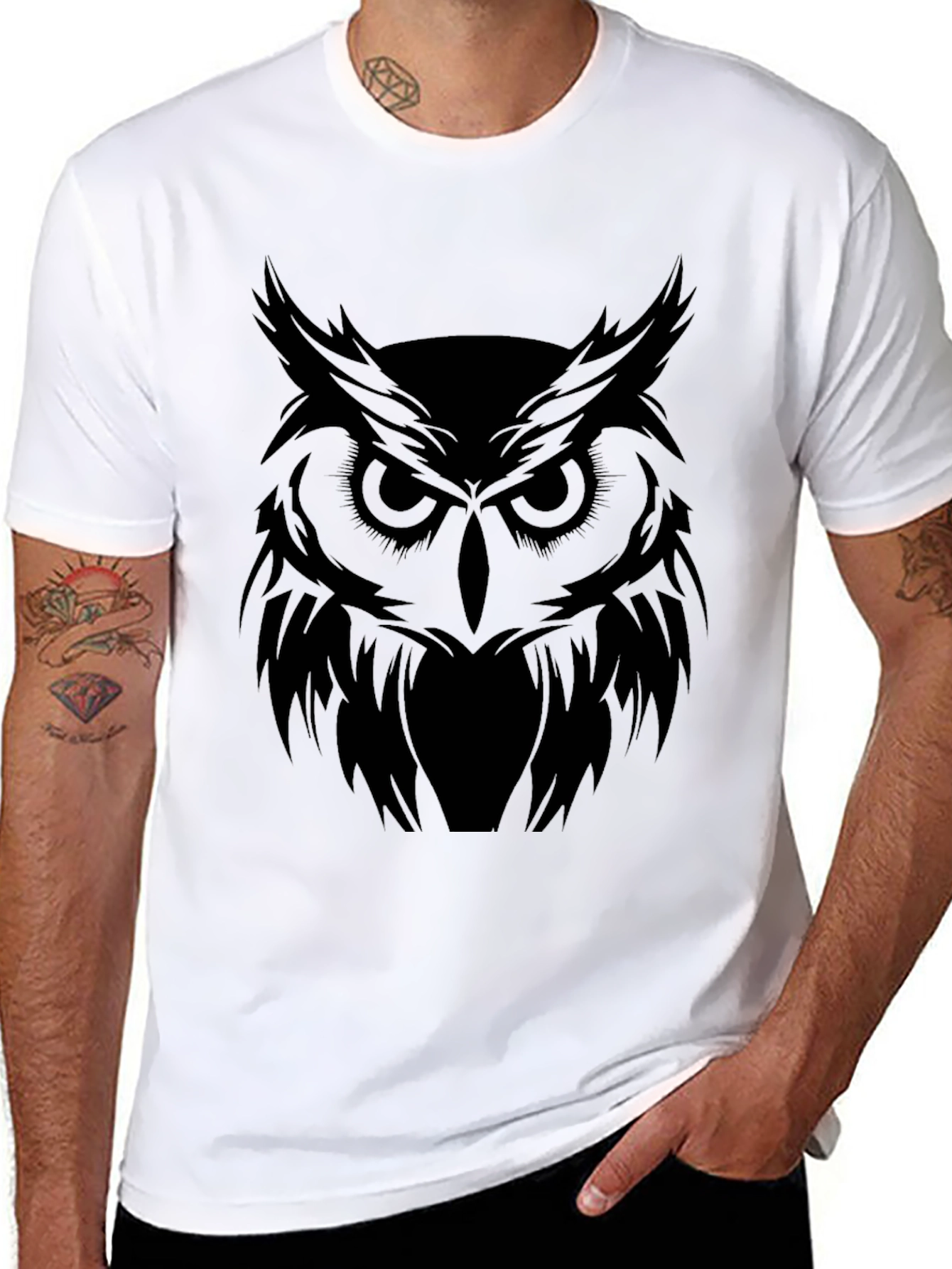 Mens Black Owl Graphic T-Shirt