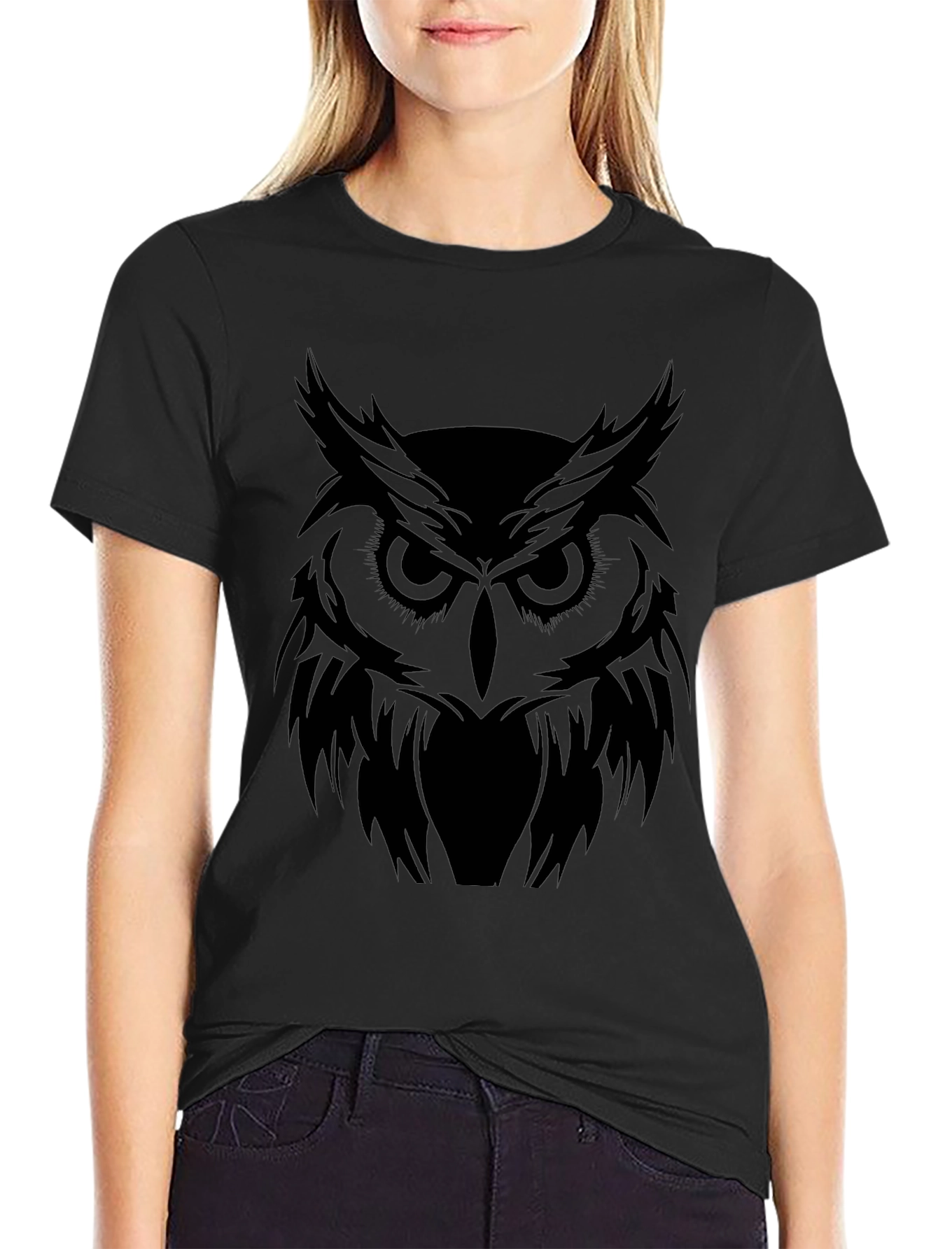 Mens Black Owl Graphic T-Shirt