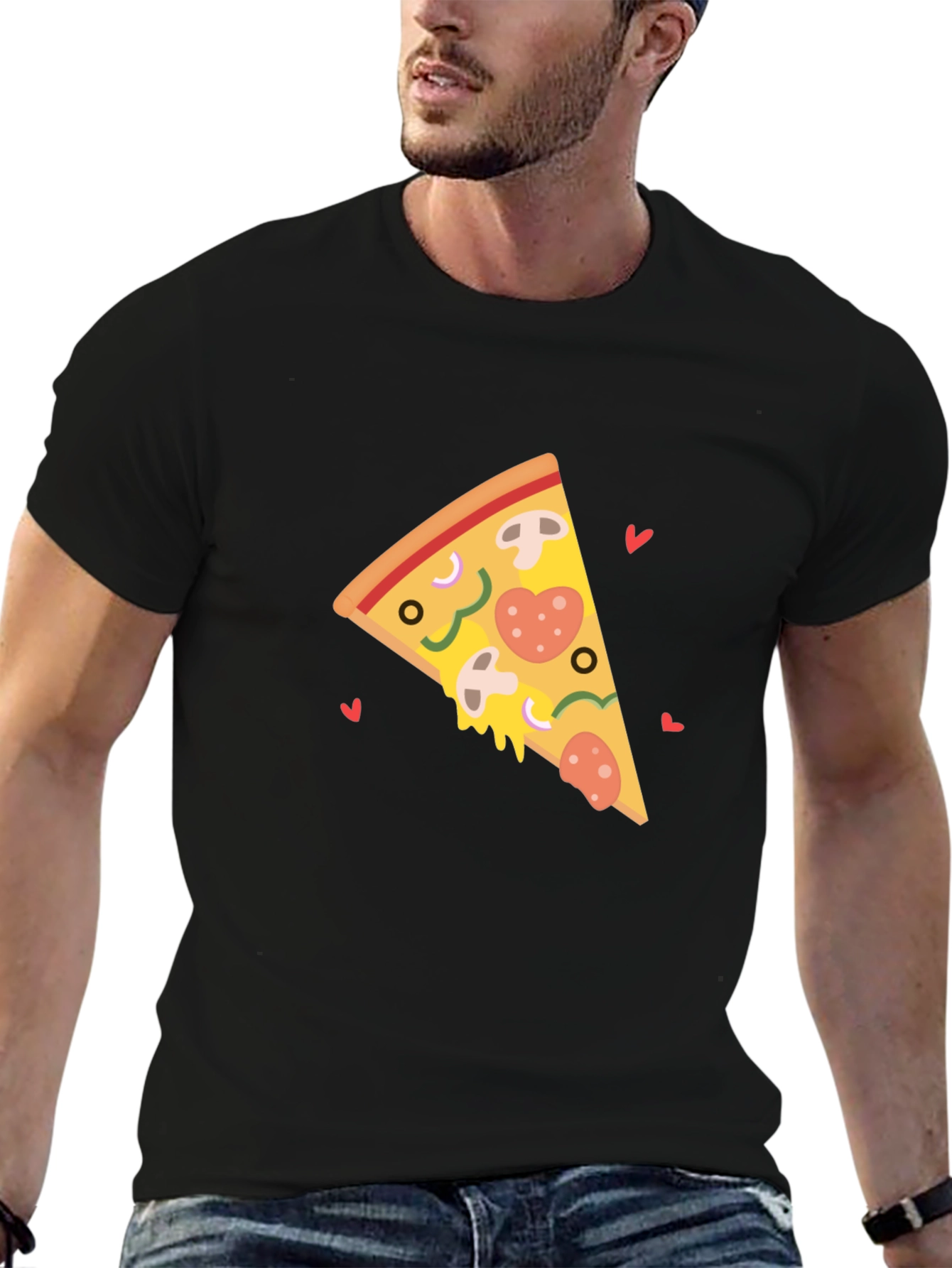 Pizza Slice Heart Black T-Shirt