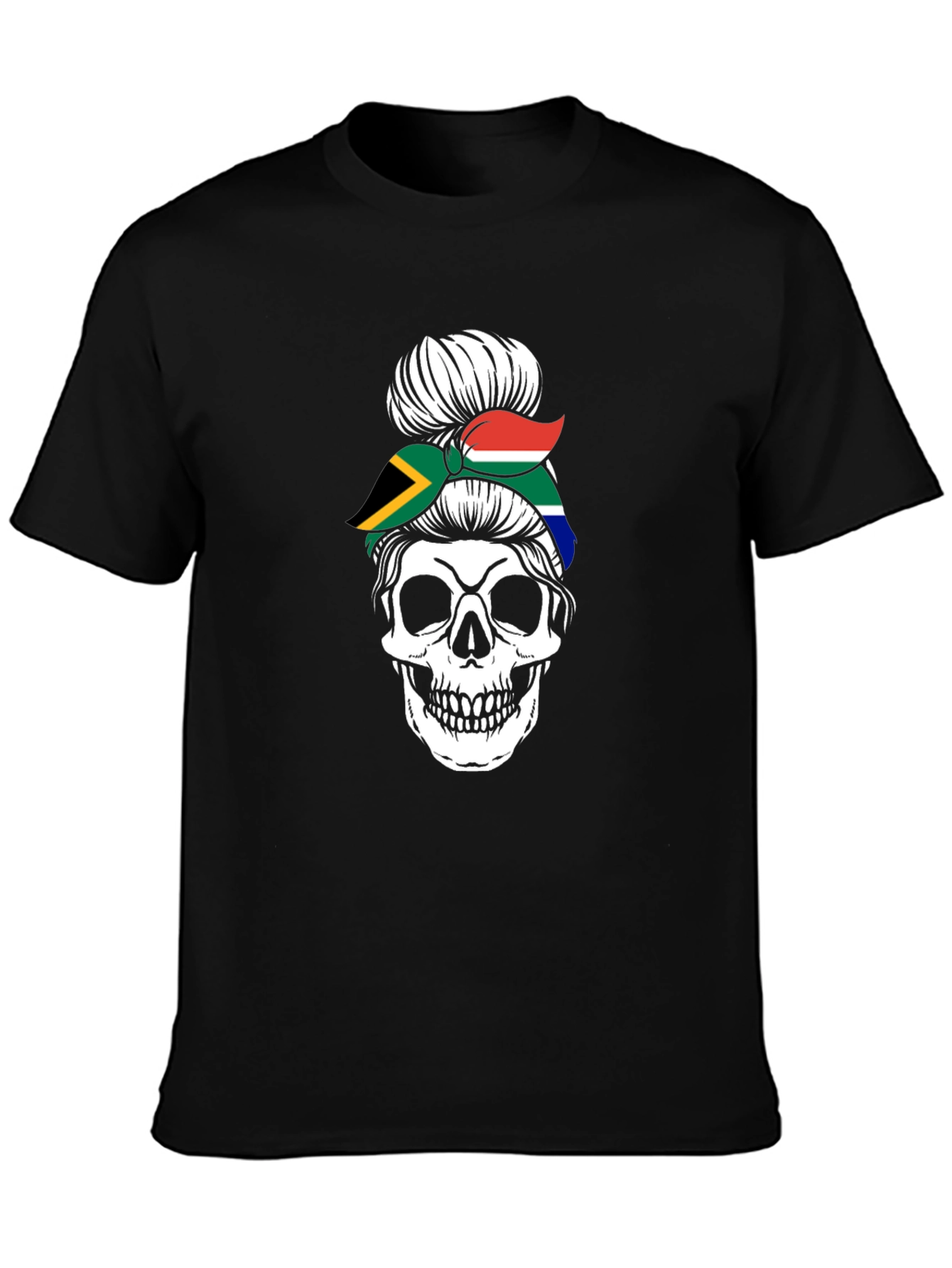 South Africa Skull Messy Bun T-Shirt