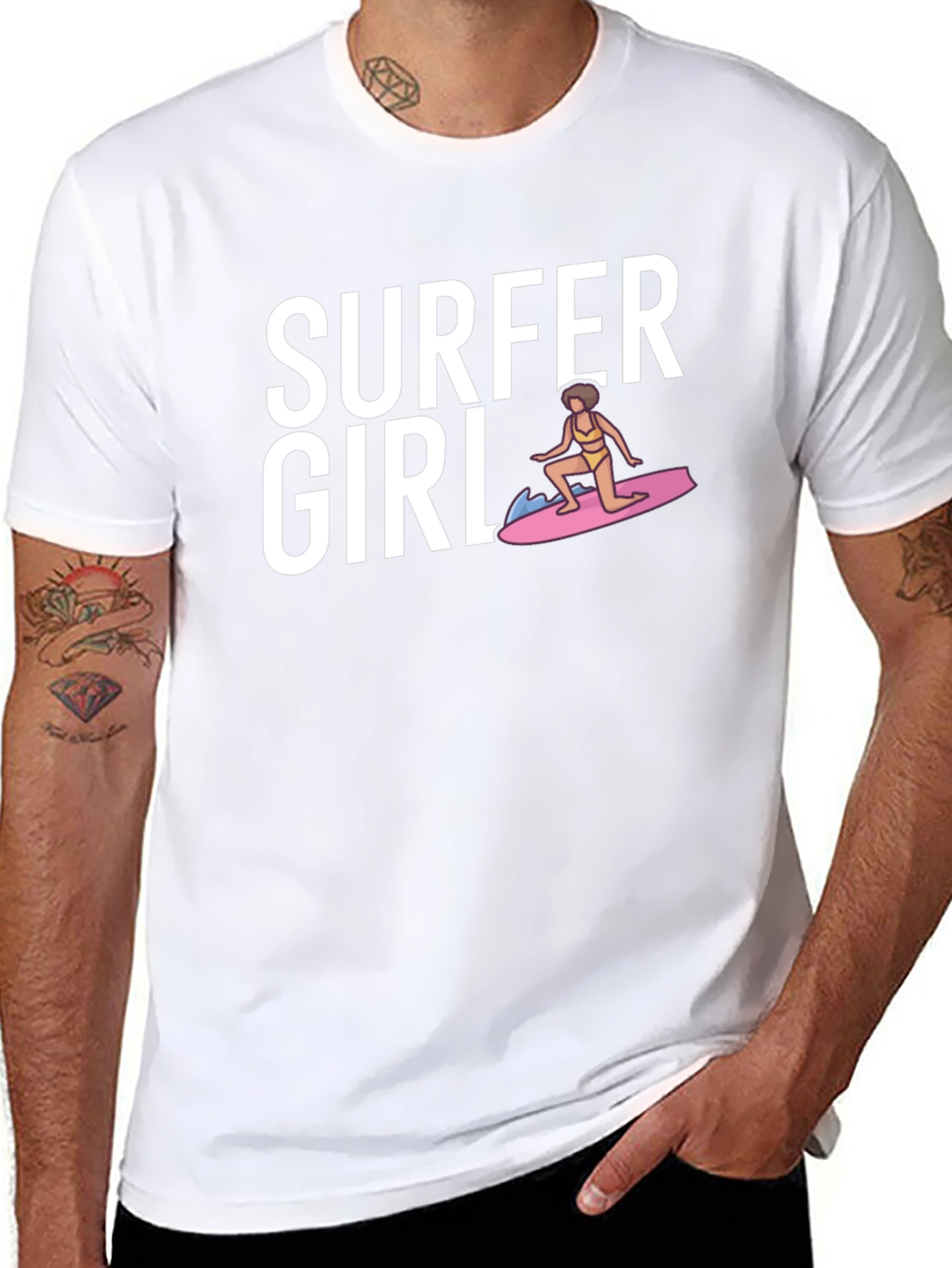 Surfer Girl Graphic T-Shirt - Black Cotton Tee
