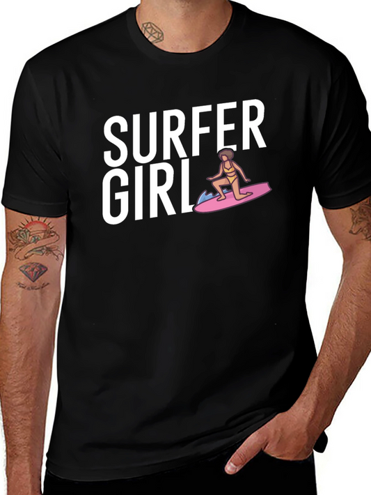 Surfer Girl Graphic T-Shirt - Black Cotton Tee
