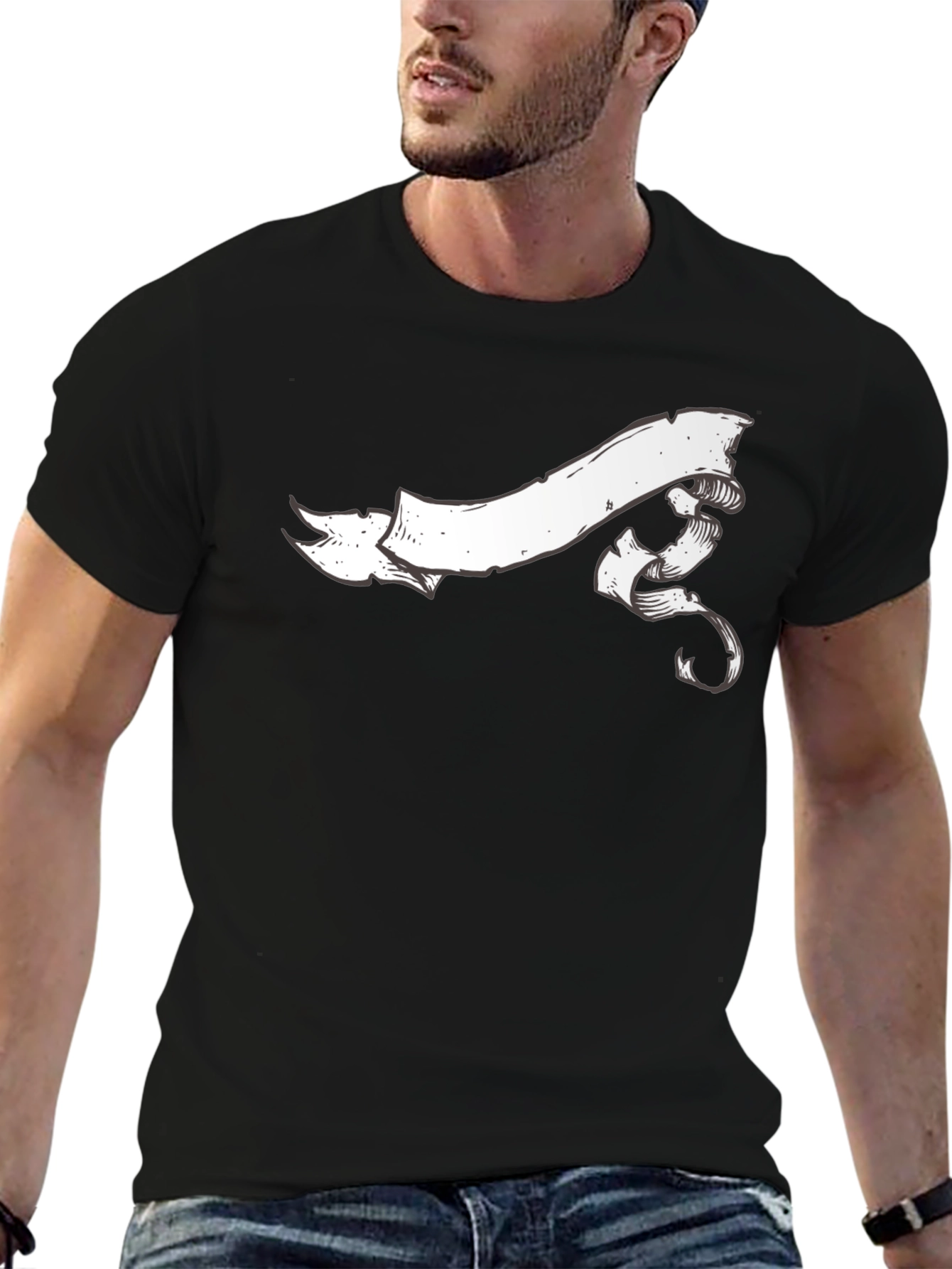 Classic Black Tee with White Banner Graphic