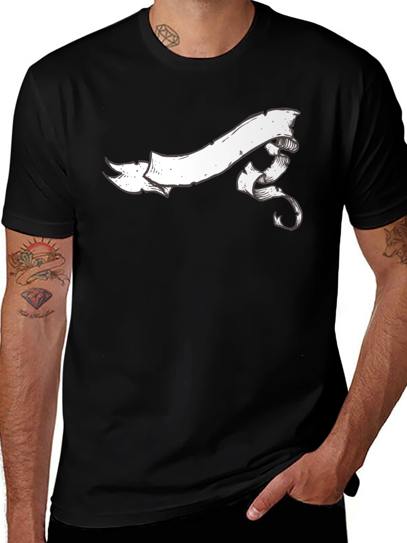 Classic Black Tee with White Banner Graphic