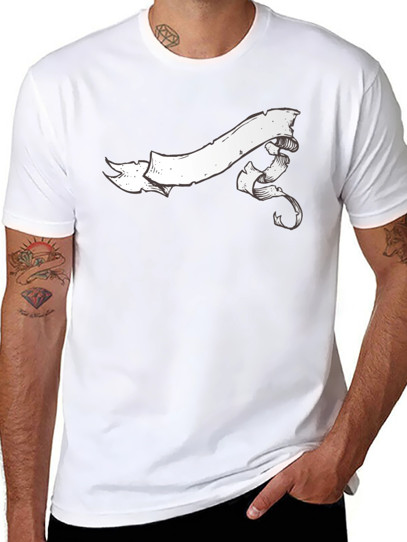 Classic Black Tee with White Banner Graphic