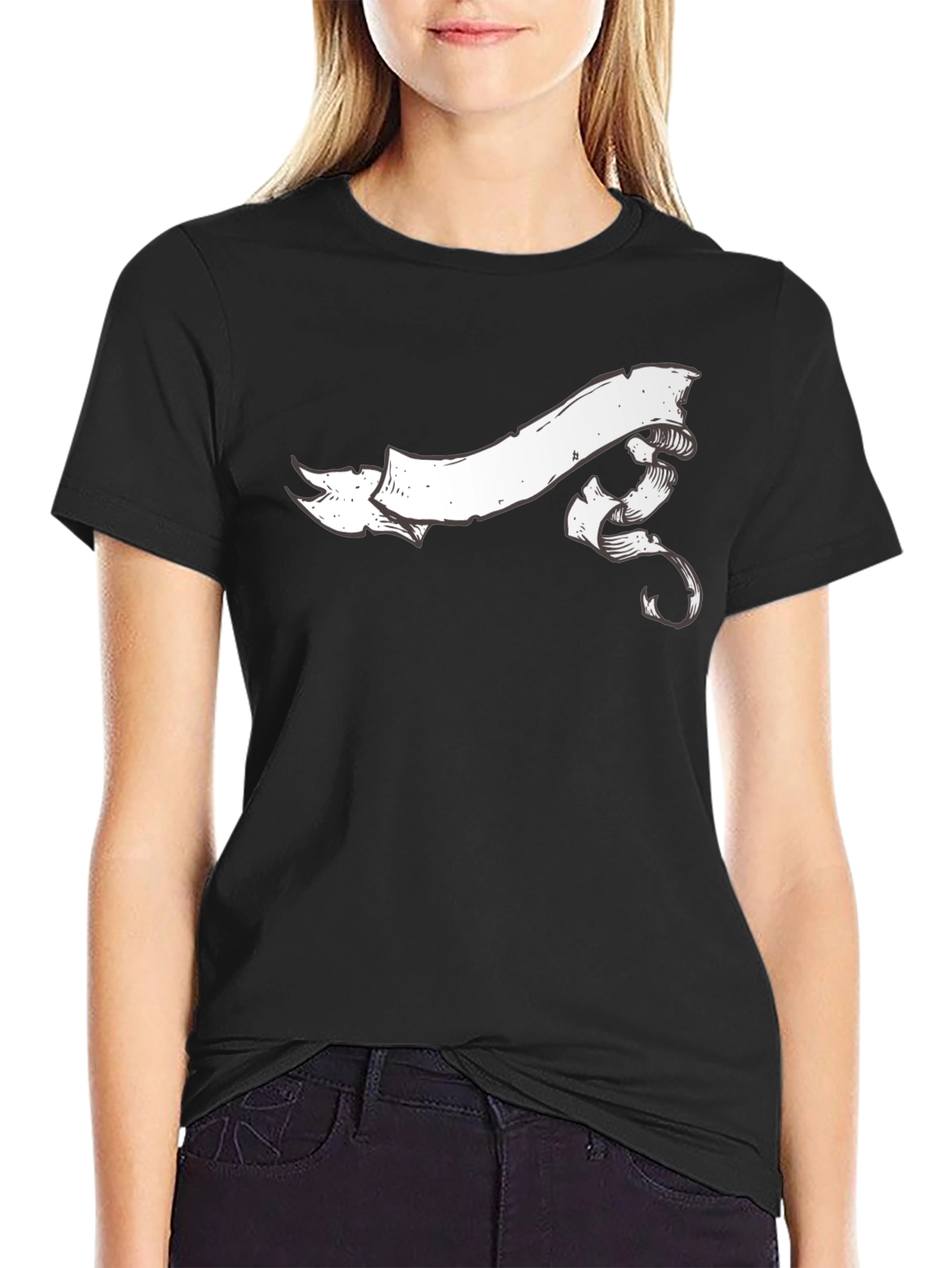Classic Black Tee with White Banner Graphic