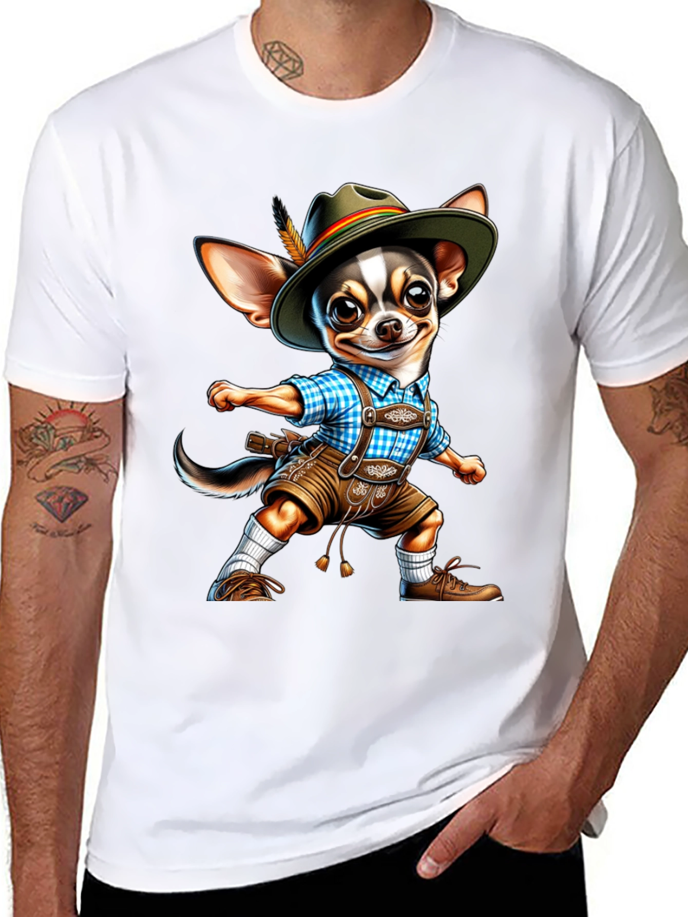 Chihuahua in Lederhosen T-Shirt | Funny Oktoberfest Dog Tee | Cute Chihuahua Graphic Shirt | Dog Lover Gift | Free Shipping $50+