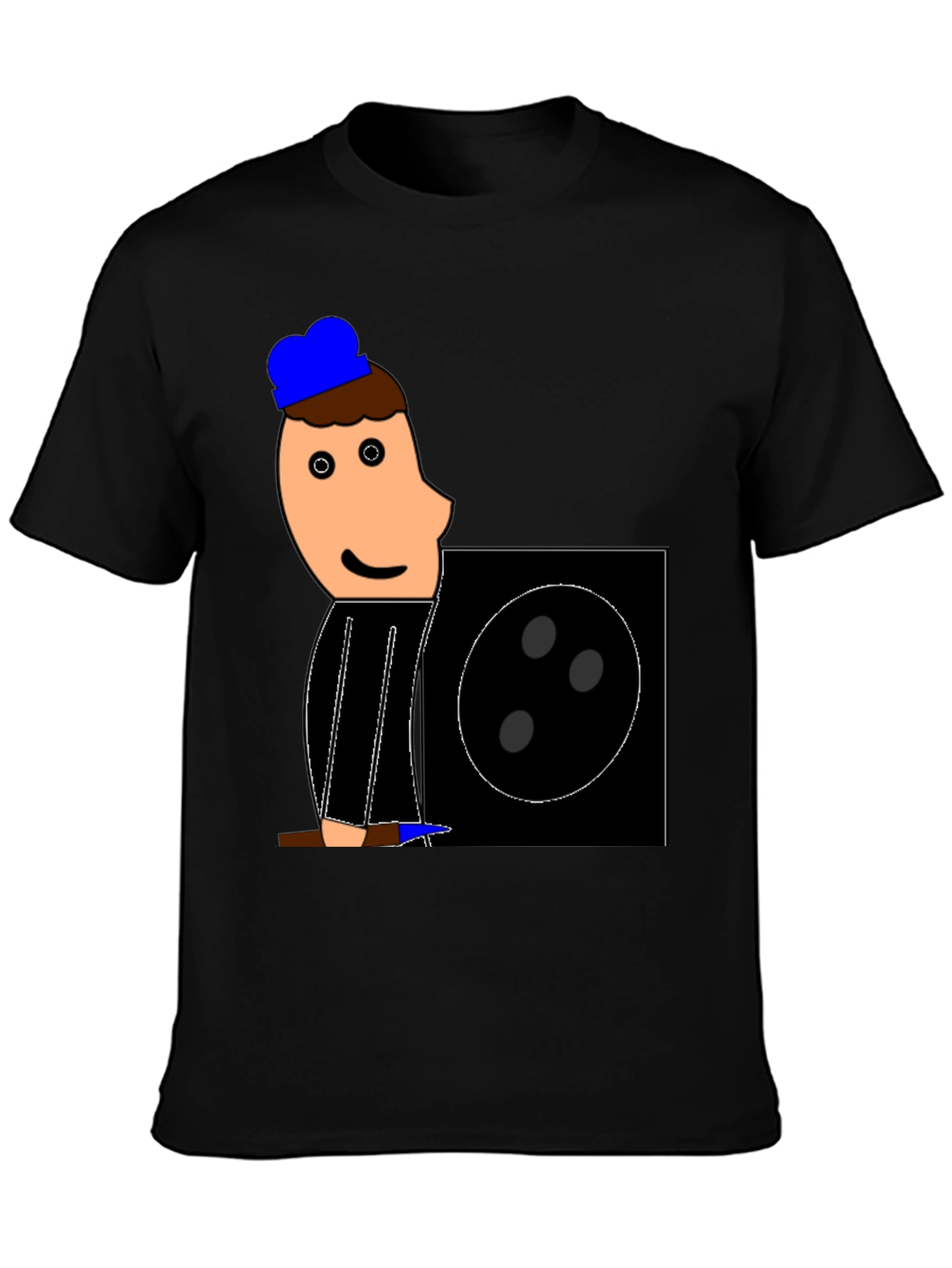 Cartoon Figure Graphic Tee - Black Crew Neck