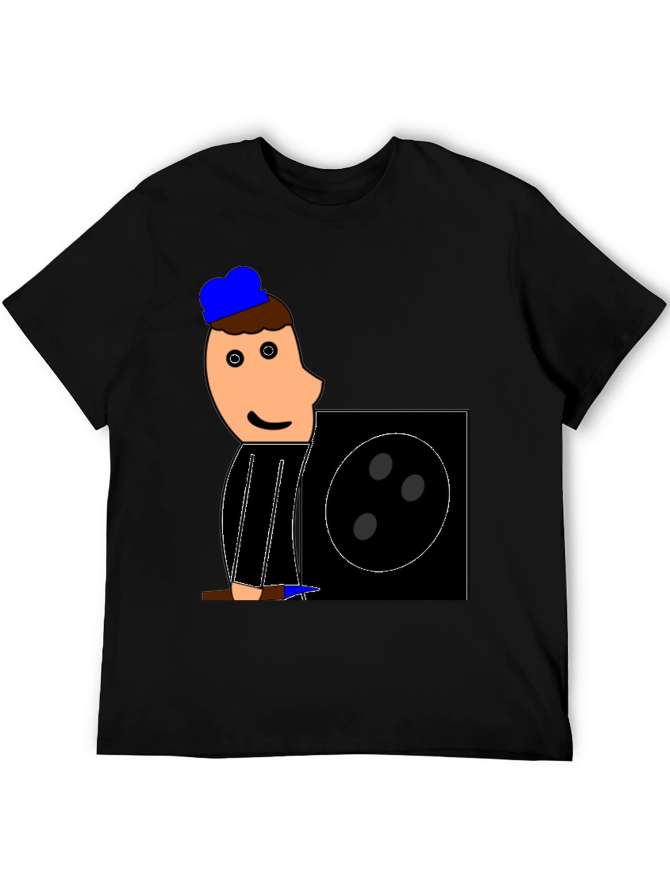 Cartoon Figure Graphic Tee - Black Crew Neck