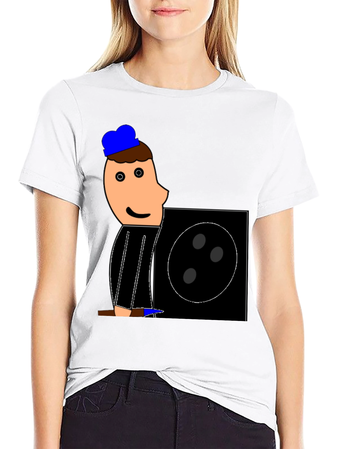 Cartoon Figure Graphic Tee - Black Crew Neck