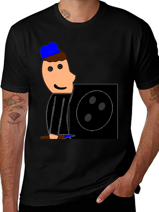 Cartoon Figure Graphic Tee - Black Crew Neck