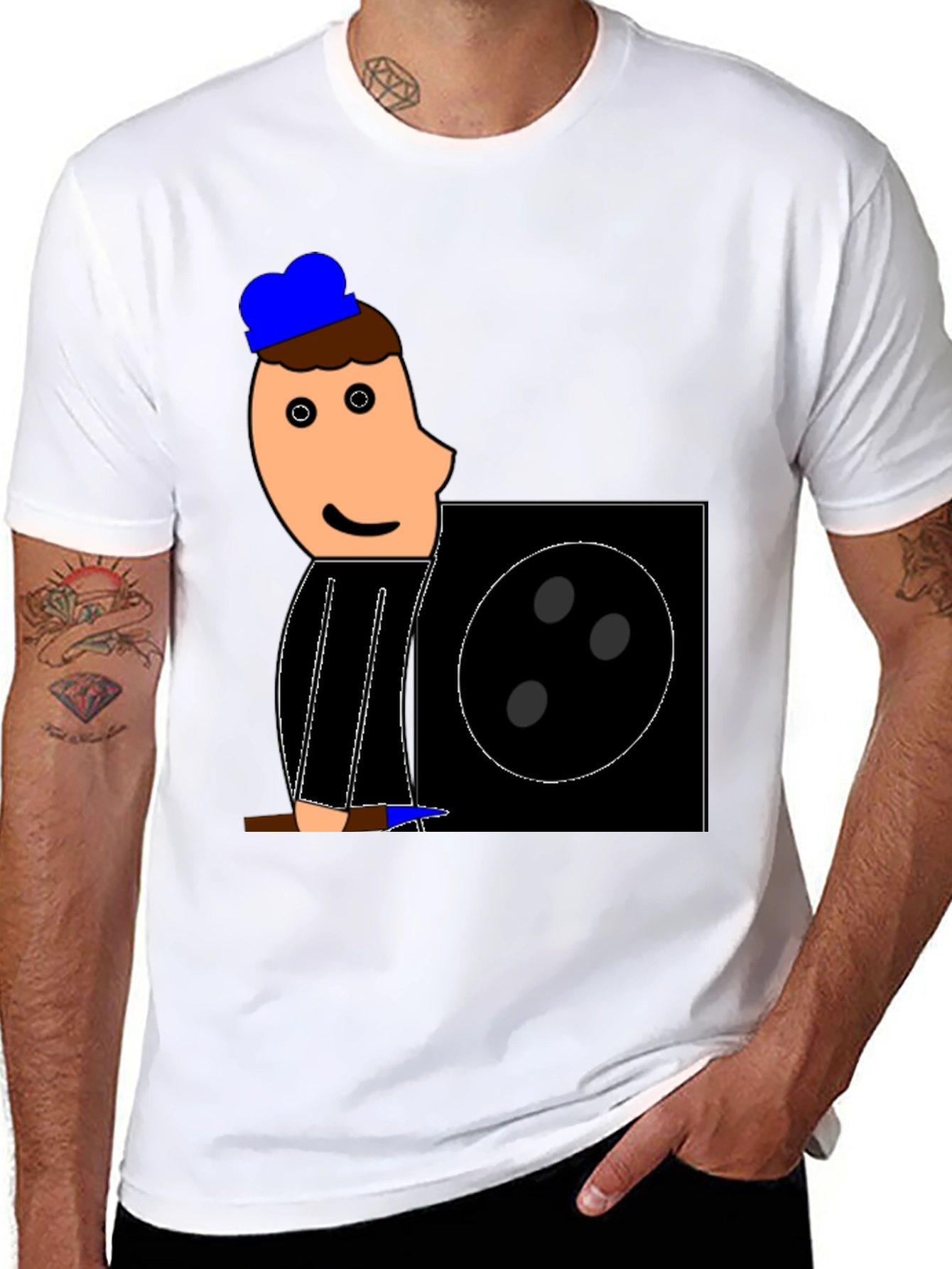 Cartoon Figure Graphic Tee - Black Crew Neck