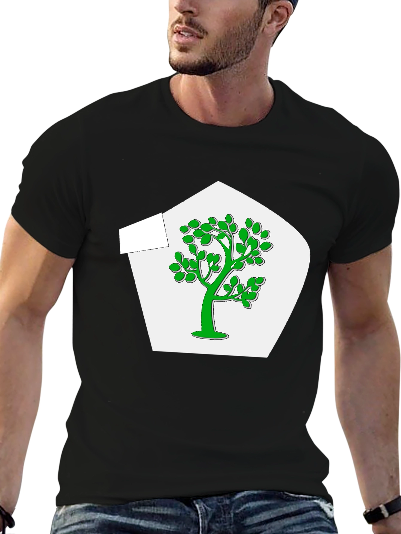 Green Tree Graphic Black T-Shirt