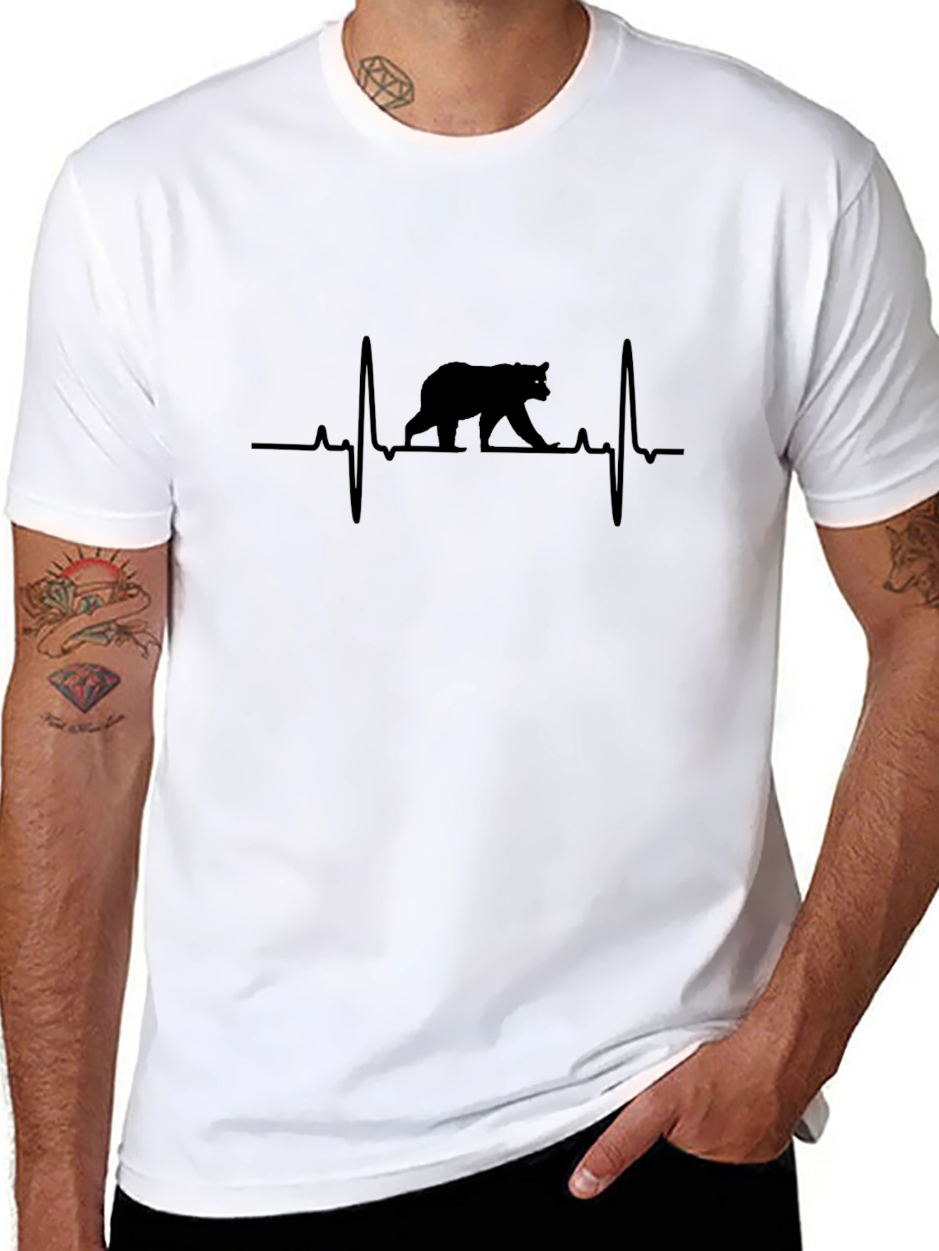 Bear Heartbeat Graphic Tee - Stylish Mens T-Shirt
