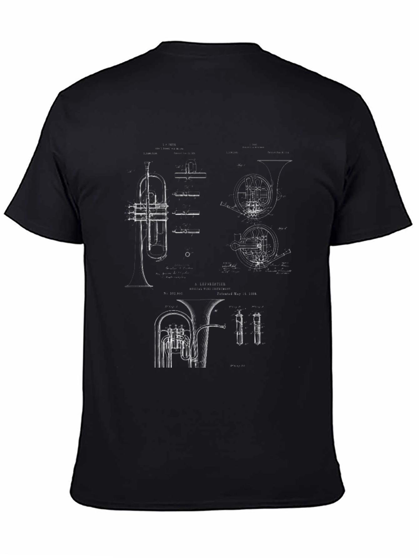 Musical Instrument Blueprint Black T-Shirt