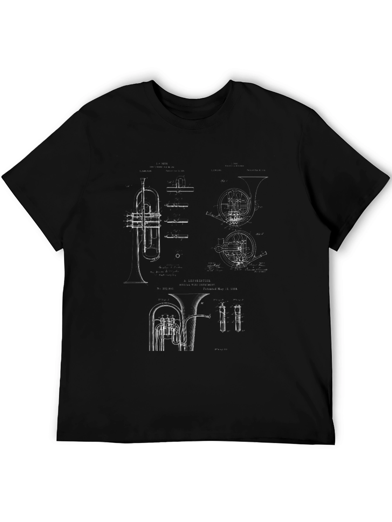 Musical Instrument Blueprint Black T-Shirt
