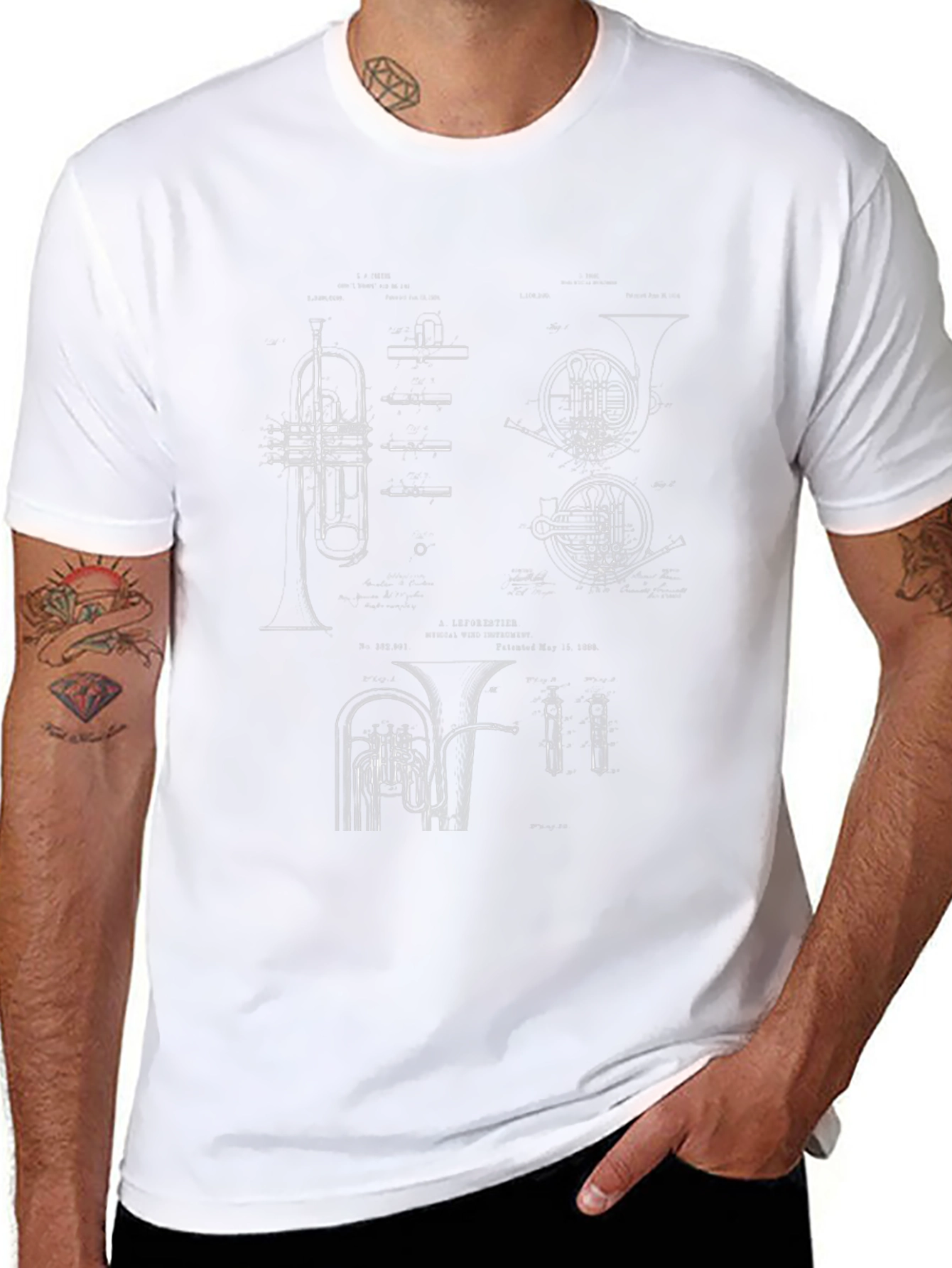 Musical Instrument Blueprint Black T-Shirt