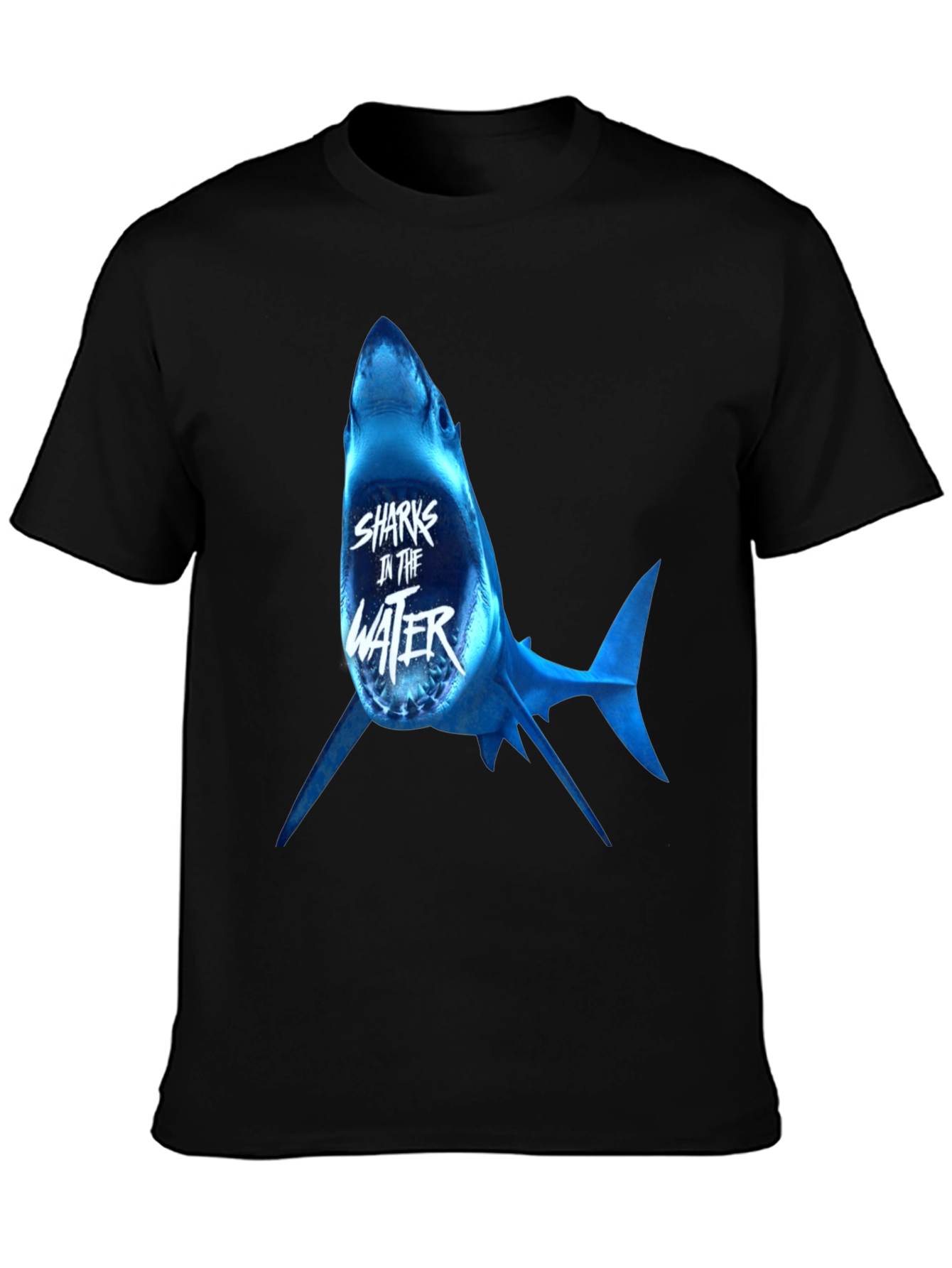 Sharks in the Water Graphic Print Black T-Shirt