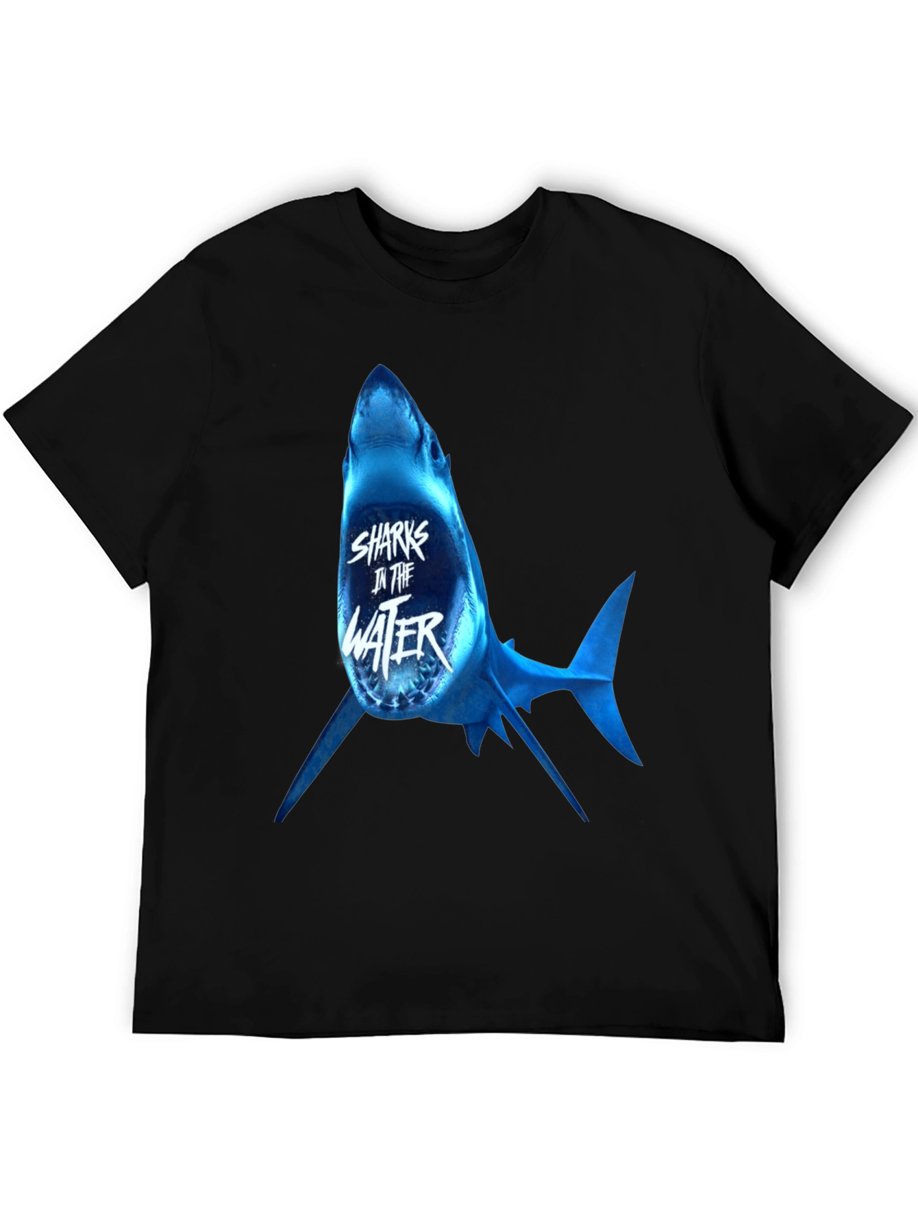Sharks in the Water Graphic Print Black T-Shirt