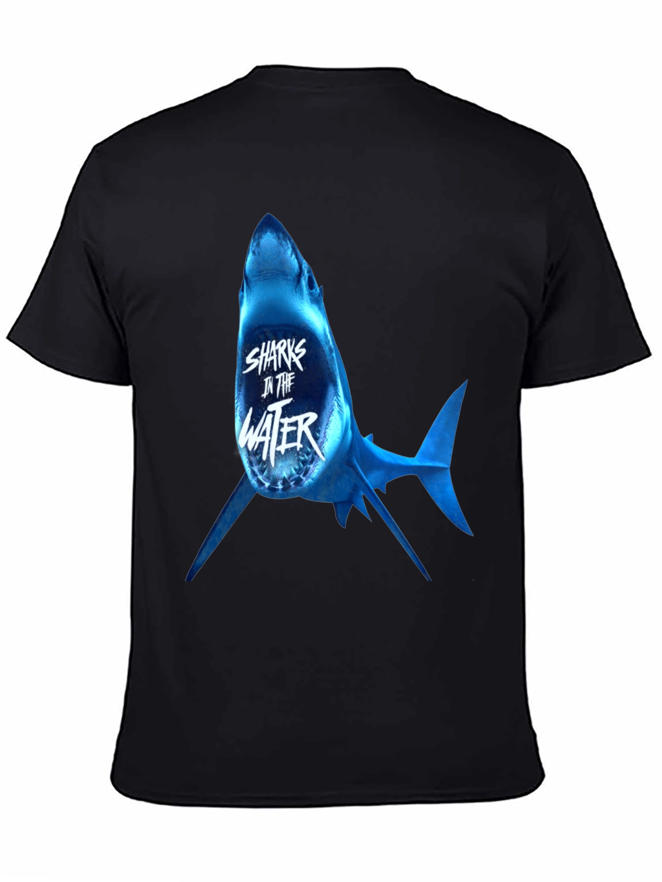 Sharks in the Water Graphic Print Black T-Shirt