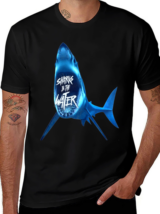 Sharks in the Water Graphic Print Black T-Shirt